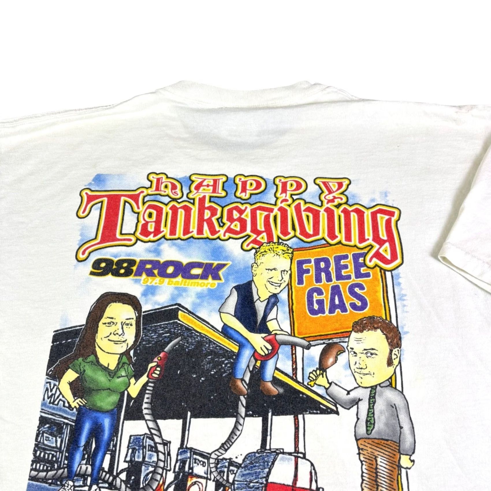 Vintage VINTAGE 98 Rock Baltimore Tanksgiving T-Shirt Mens XL White Radio Promo 97.9 FM Thunder Creek Graphic Tee Short Sleeve Men XL White 1990s Size US XL / EU 56 / 4 - 2 Thumbnail