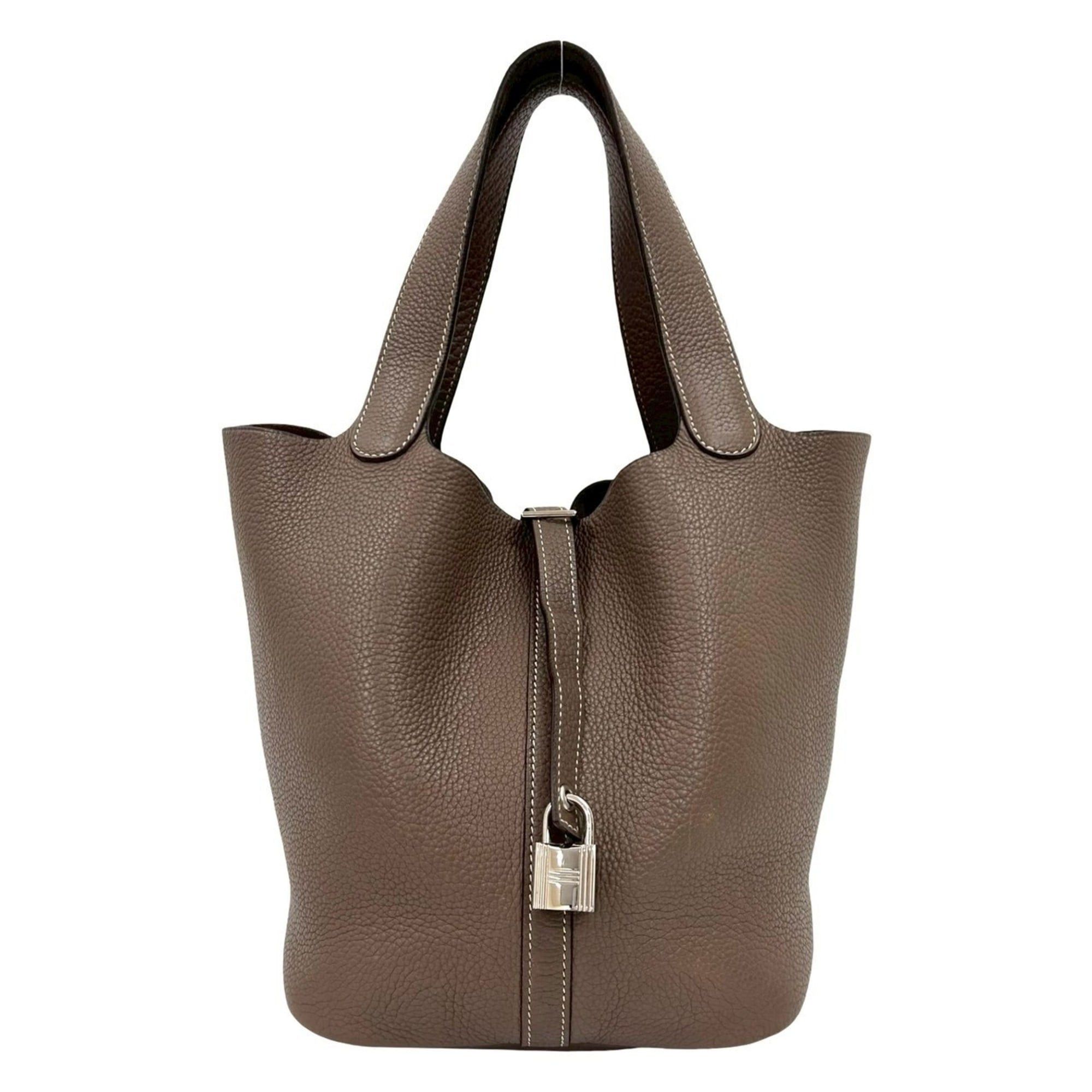 Hermes HERMES Picotin Lock MM Taurillon Clemence Leather Handbag Mini Tote Bag Etoupe 03988 Size ONE SIZE - 1 Thumbnail