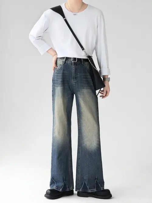 Japanese Brand × Jean American style distressed men's loose flared vintage jeans Size US 34 / EU 50 - 1 Thumbnail