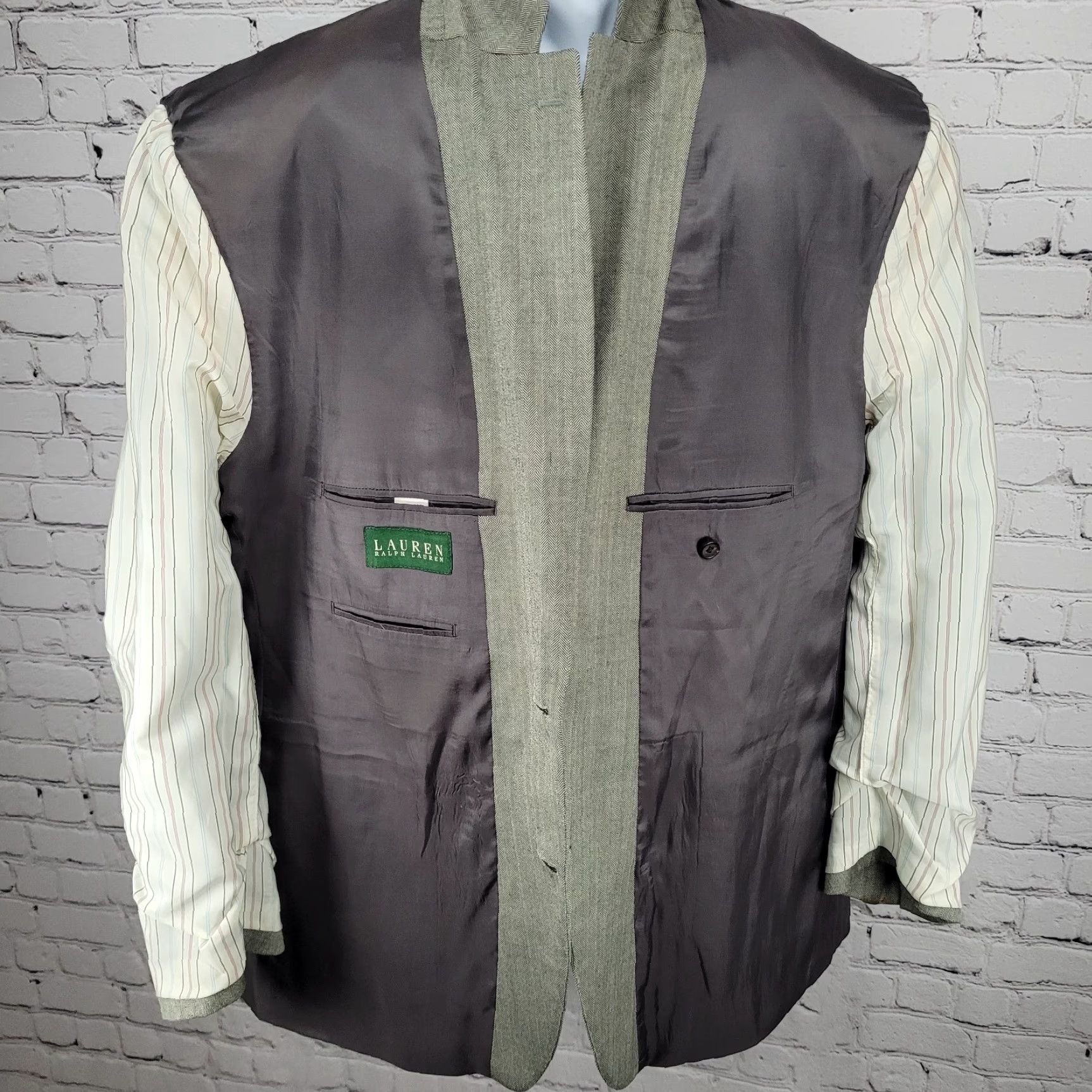 Ralph Lauren Lauren Ralph Lauren Black Grey Silk Wool Herringbone 2-Button Blazer Sport Coat Men 48 Regular Mens Size 48R - 6 Thumbnail