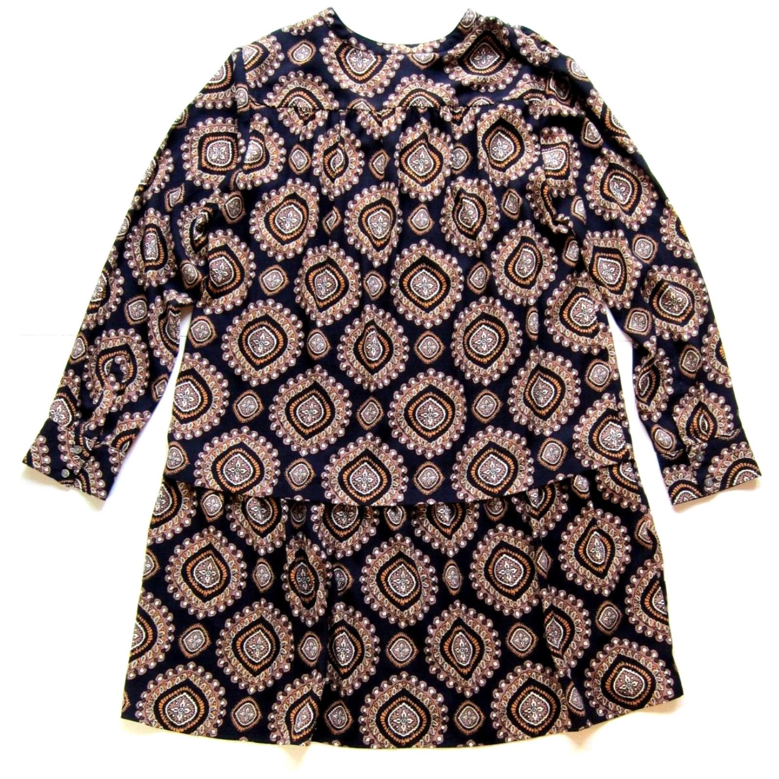 Loft Ann Taylor Loft Dress Black Brown Orange Paisley Long Sleeve Midi Large Size L / US 10 / IT 46 - 2 Thumbnail