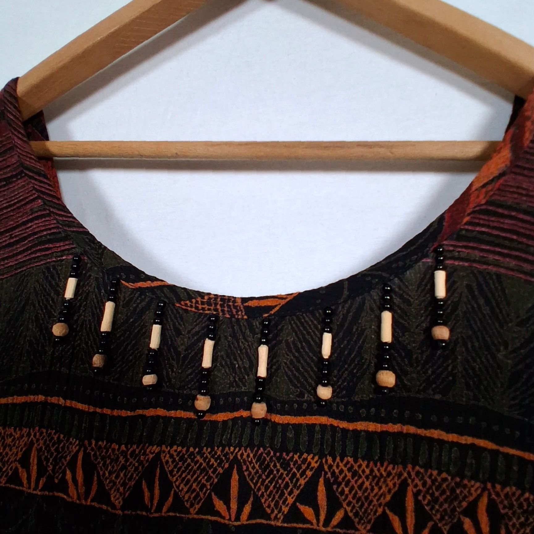 Vintage VINTAGE Nina Piccalino Dress Set Long Beaded Crinkle Rayon Top Maxi Dress 1990s 53" Bumps Beige/Black 10 Womens Size L / US 10 / IT 46 - 7 Thumbnail