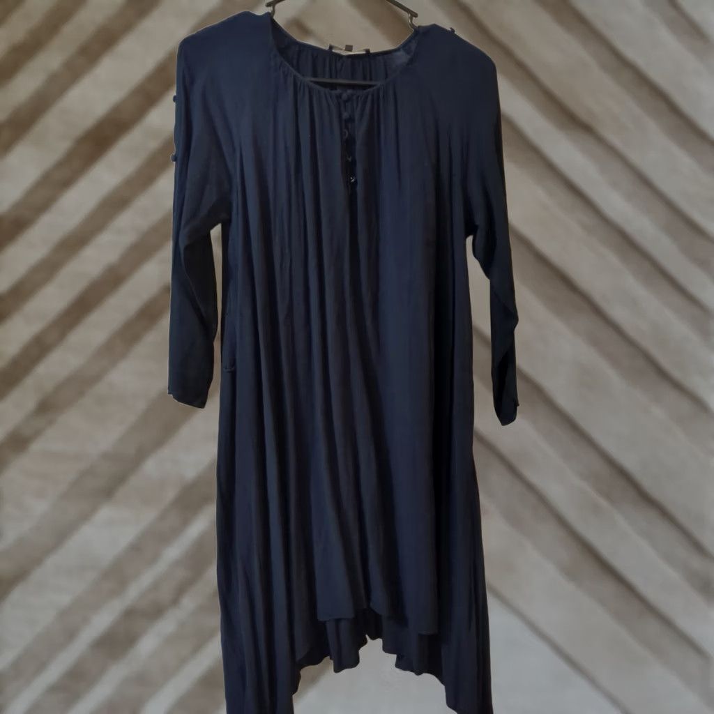 madewell navy blue dress Women's Sculptural-Sleeve Pleated Mini Dress in Classic Navy - Size 00