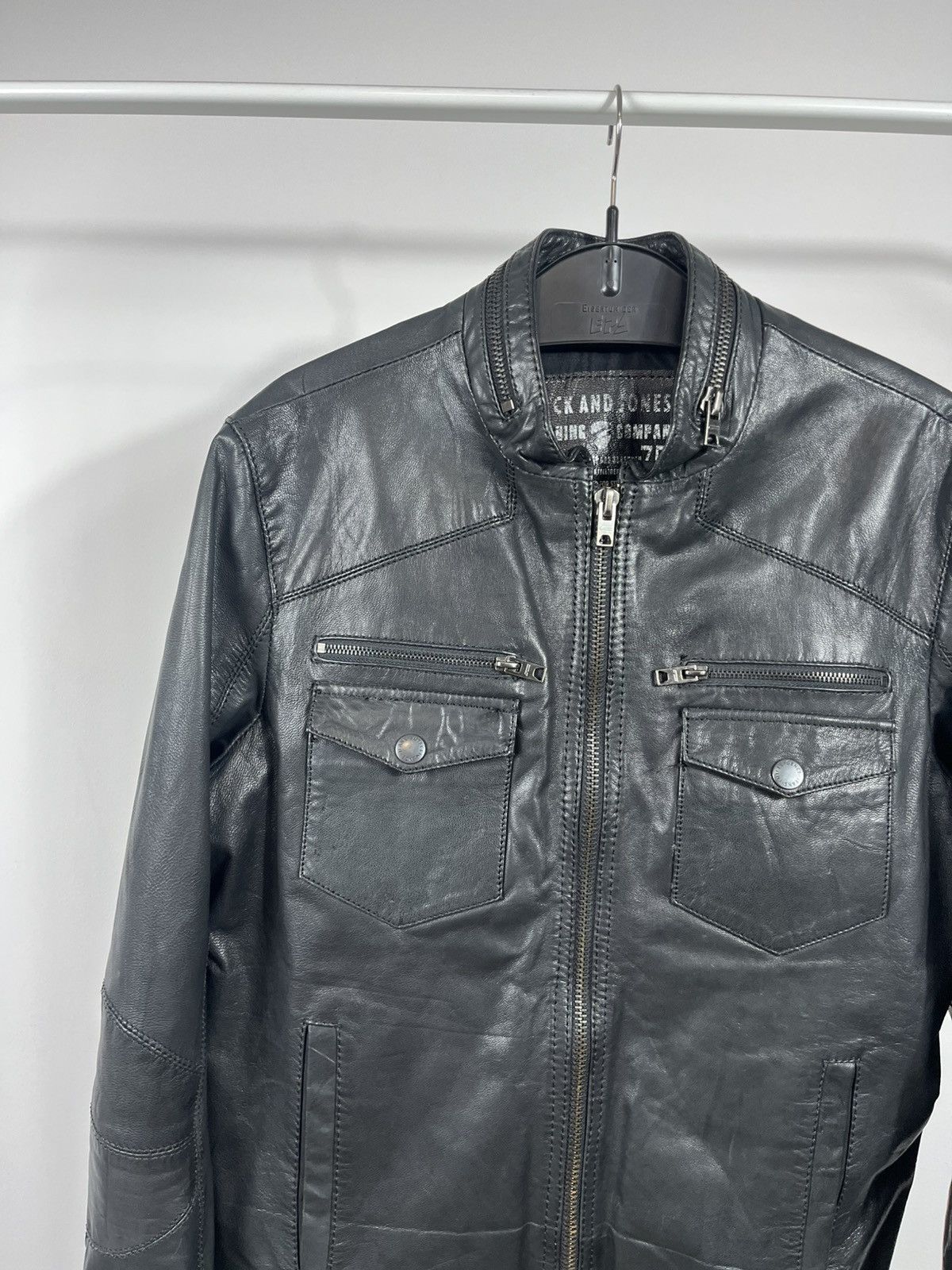 Jack & Jones Jack & Jones Black Goat Leather Biker Jacket Size S Size US S / EU 44-46 / 1 - 4 Thumbnail