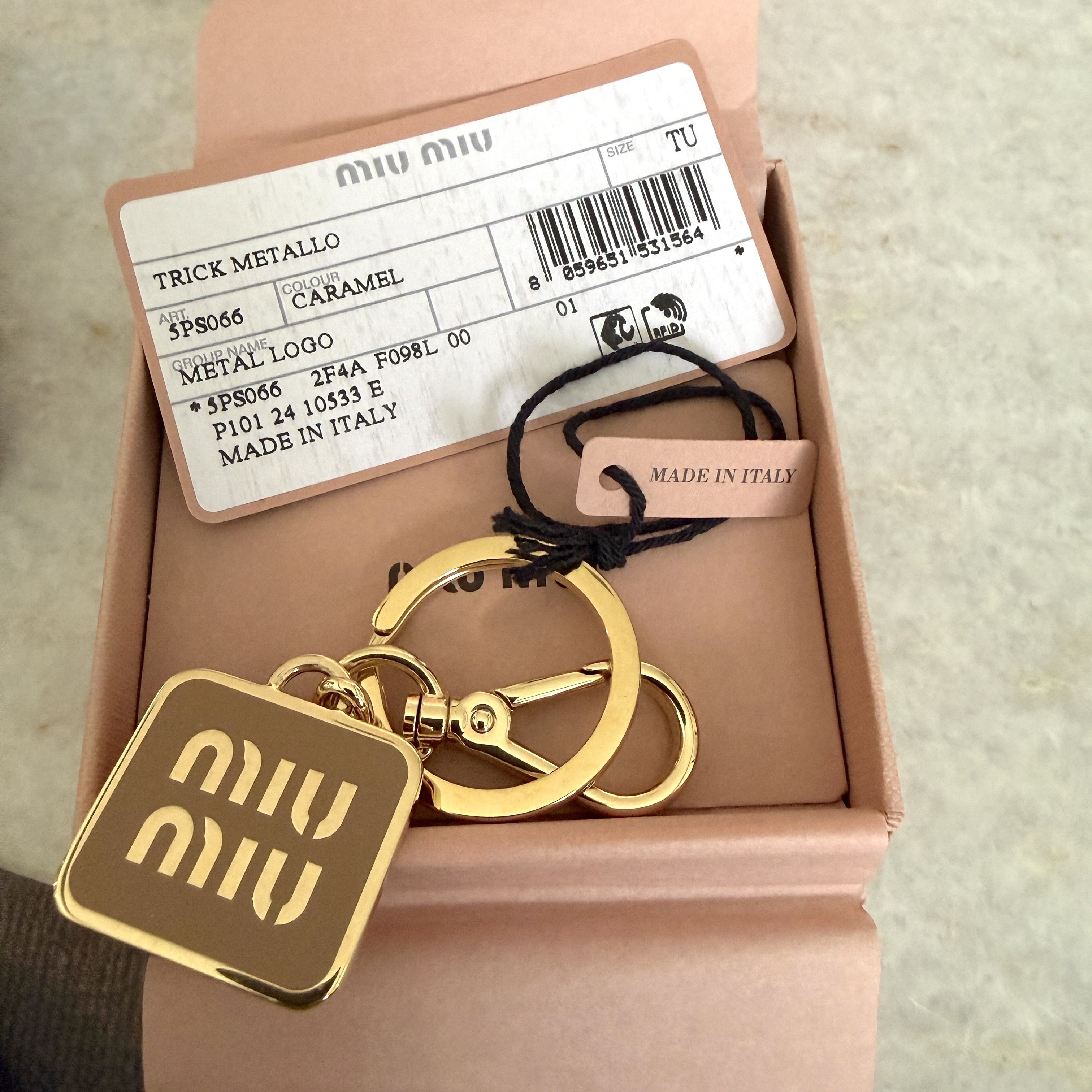 Miu Miu Miu Miu 5PS066 Metal Key Chain Logo, gold and caramel in box Size ONE SIZE - 3 Thumbnail