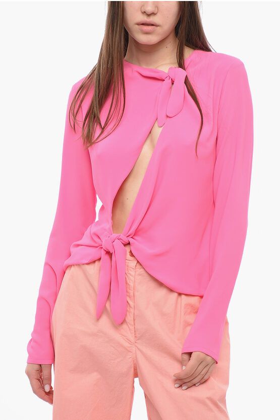 image of The Attico Zelda Blouse With Cut-Out Detail And Double Knot On The Fron in Pink, Women's (Size Medi