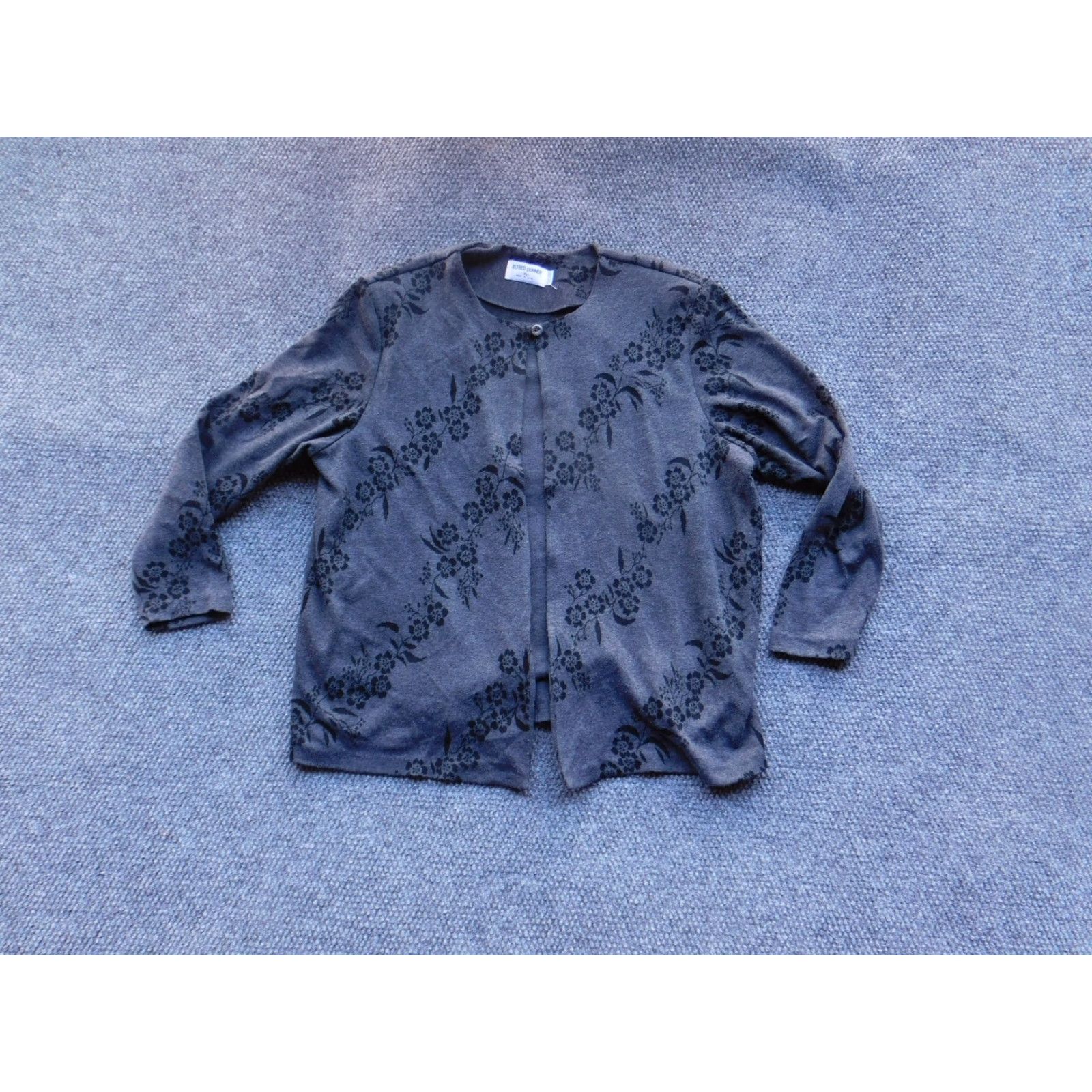 Vintage VINTAGE Alfred Dunner Cardigan Womens XL Gray Black Floral Velvet Burnout Crewneck Long Sleeve USA Size XL / US 12-14 / IT 48-50 - 2 Thumbnail