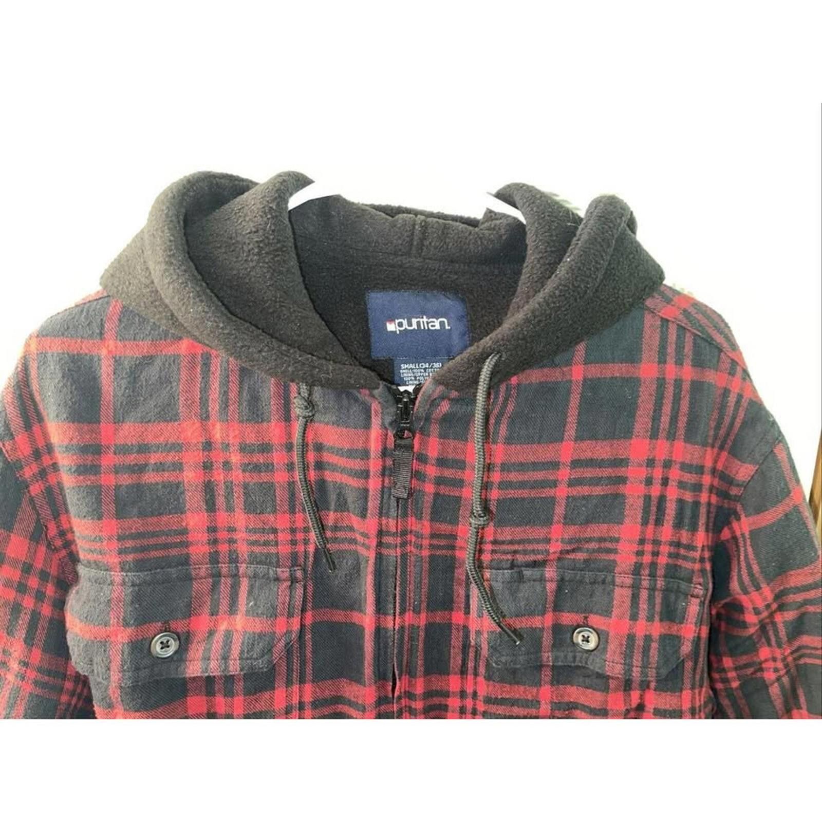 Other Puritan Men’s Red and Black Plaid Jacket with Hood Size US S / EU 44-46 / 1 - 2 Thumbnail