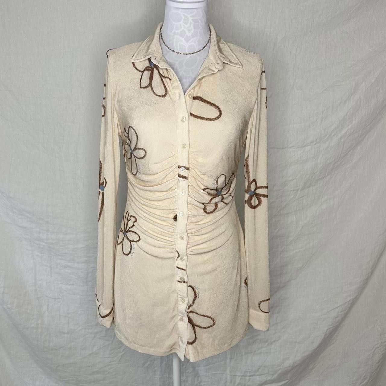 Designer With Jean Andy Button-Down Mini Dress Cream Floral Sz M Size M / US 6-8 / IT 42-44 - 6 Thumbnail