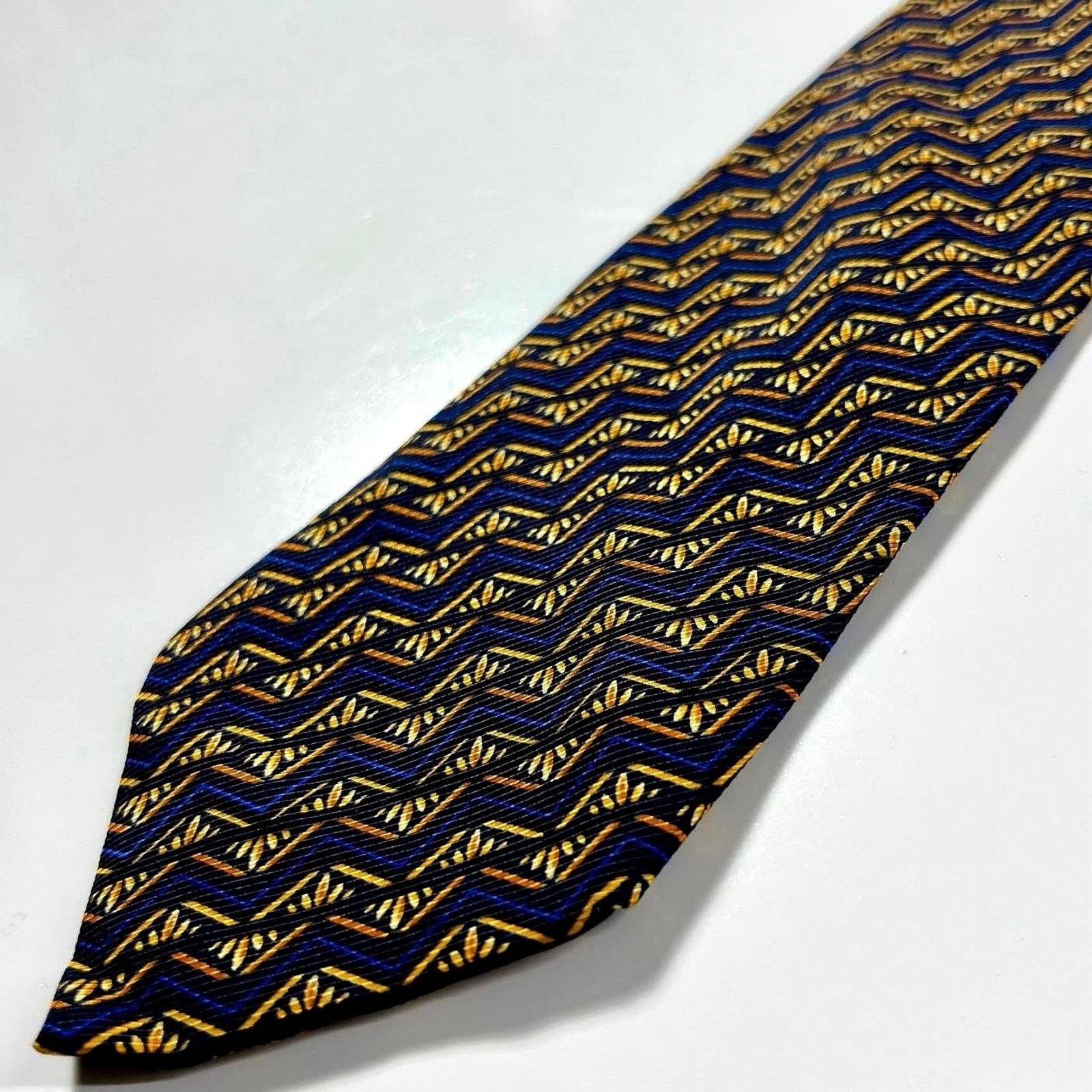 Altea Altea Milano Men's Tie Blue Gold Silk Striped Woven Necktie Size ONE SIZE - 6 Thumbnail