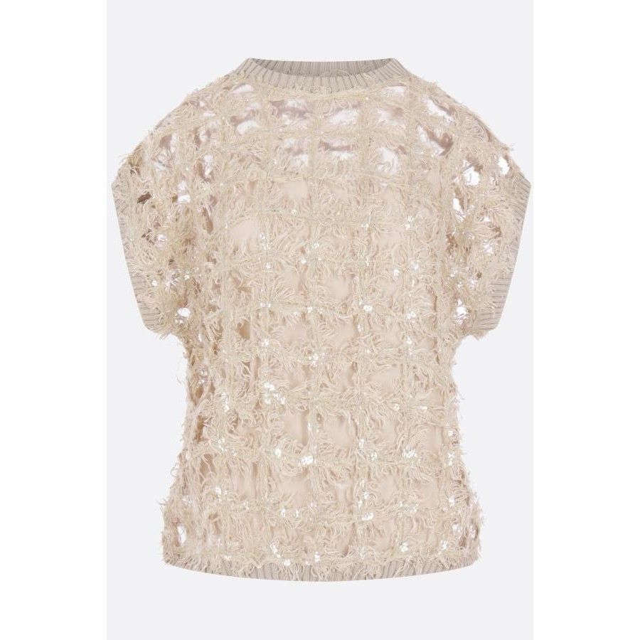 Brunello Cucinelli BRUNELLO CUCINELLI Beige Mesh Knit Sequin Sweater New & Auth Size S / US 4 / IT 40 - 1 Thumbnail