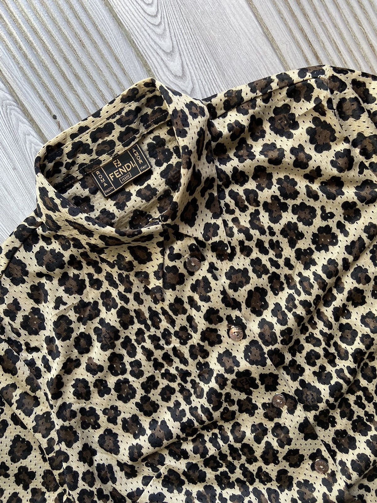 Fendi Vintage 90’s FENDI leopard print mesh button down shirt Size XS / US 0-2 / IT 36-38 - 2 Thumbnail