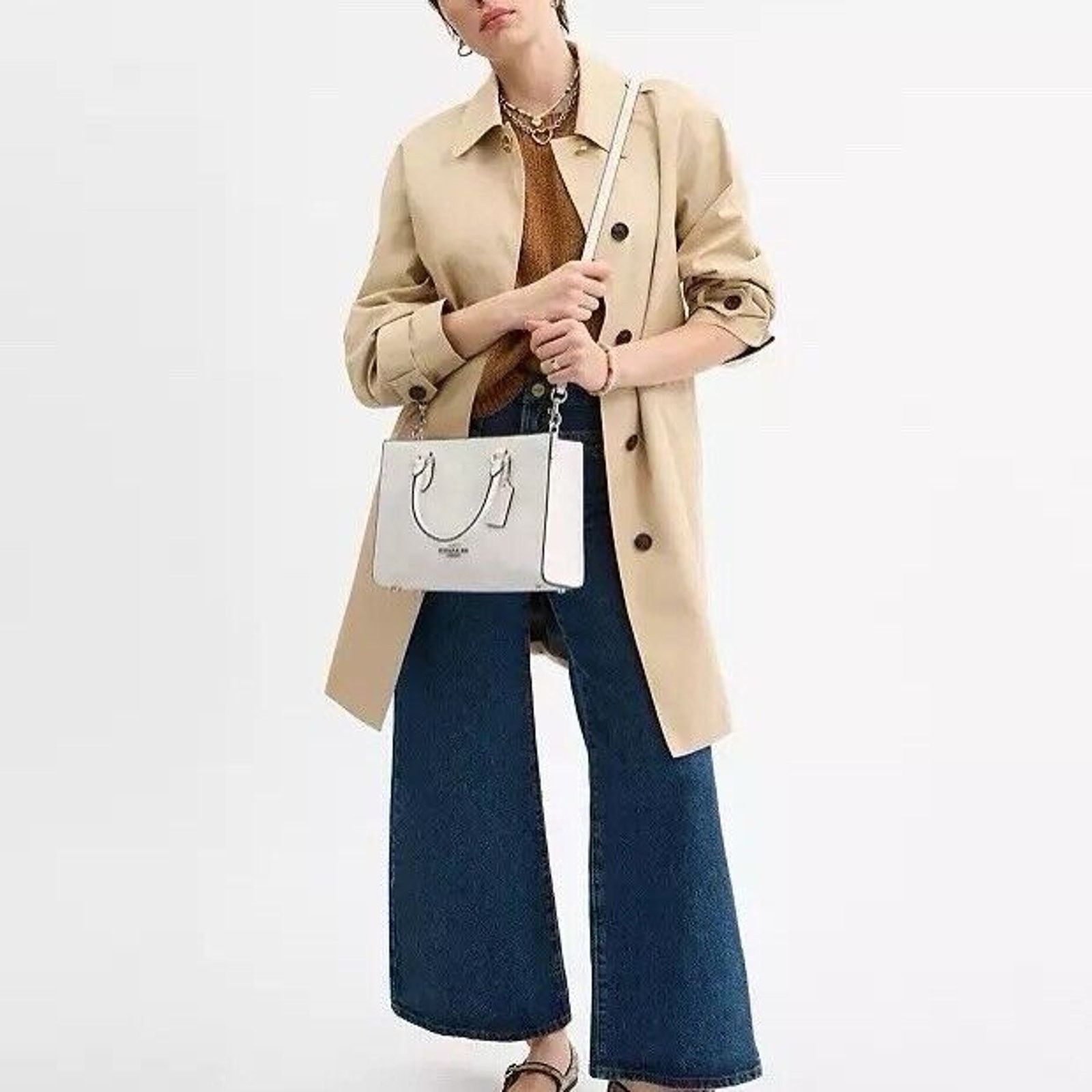 Coach NWT COACH CAL28 Maggie Small Tote Bag Leather White/Chalk Size ONE SIZE - 6 Thumbnail