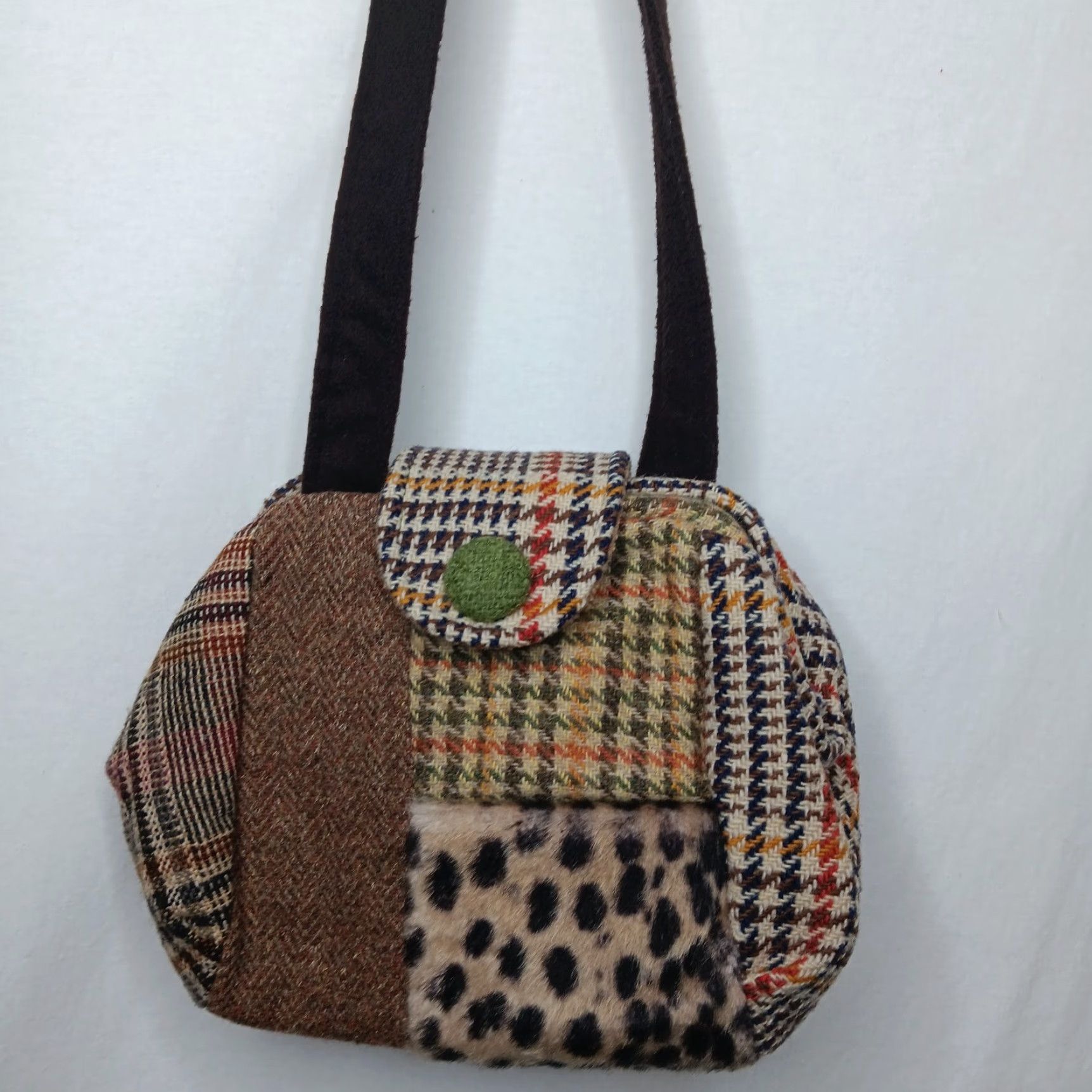 Vintage VINTAGE Range of Emotion Women's Designer Wool Patchwork Purse Medium Brown Faux Fur Art Style Autumn 2002 Size 32" / US 10 / IT 46 - 3 Thumbnail