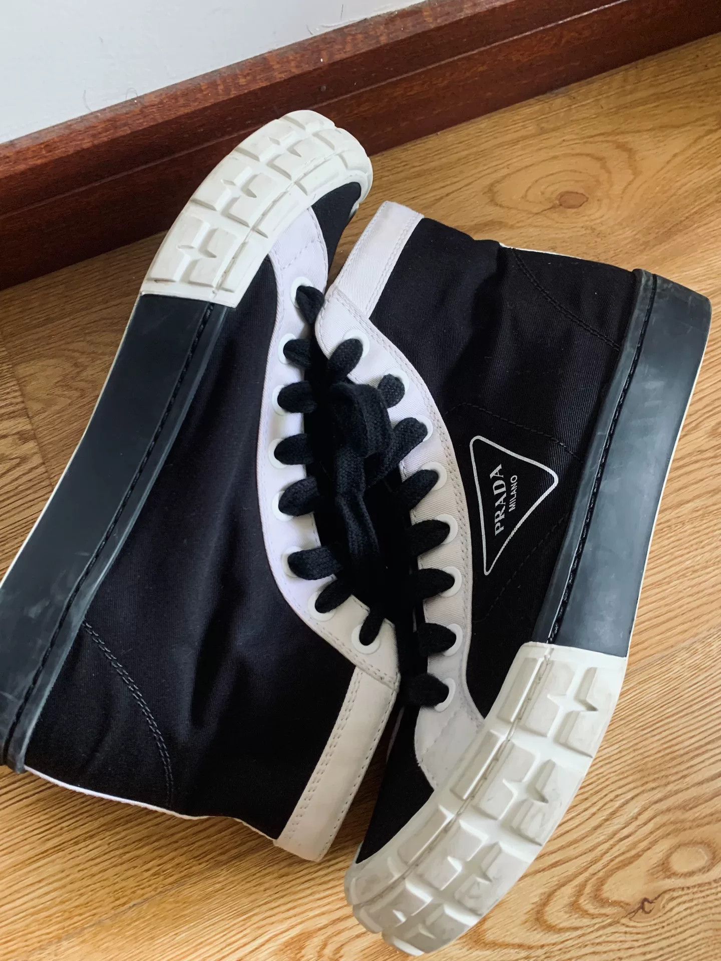 Prada Prada Black White High-Top Canvas Shoes Size US 6 / EU 39 - 1 Thumbnail