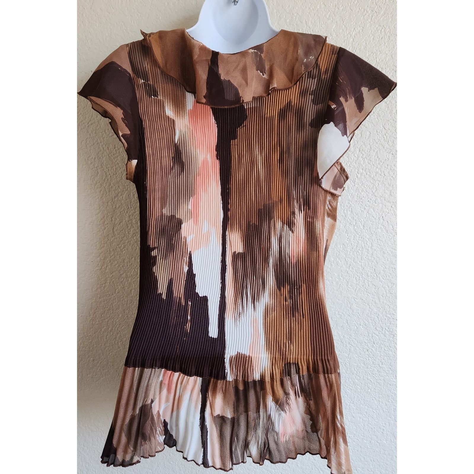 Other Cato Brown Peach Accordion Pleated Button Up Ruffled Top XL Size XL / US 12-14 / IT 48-50 - 3 Thumbnail