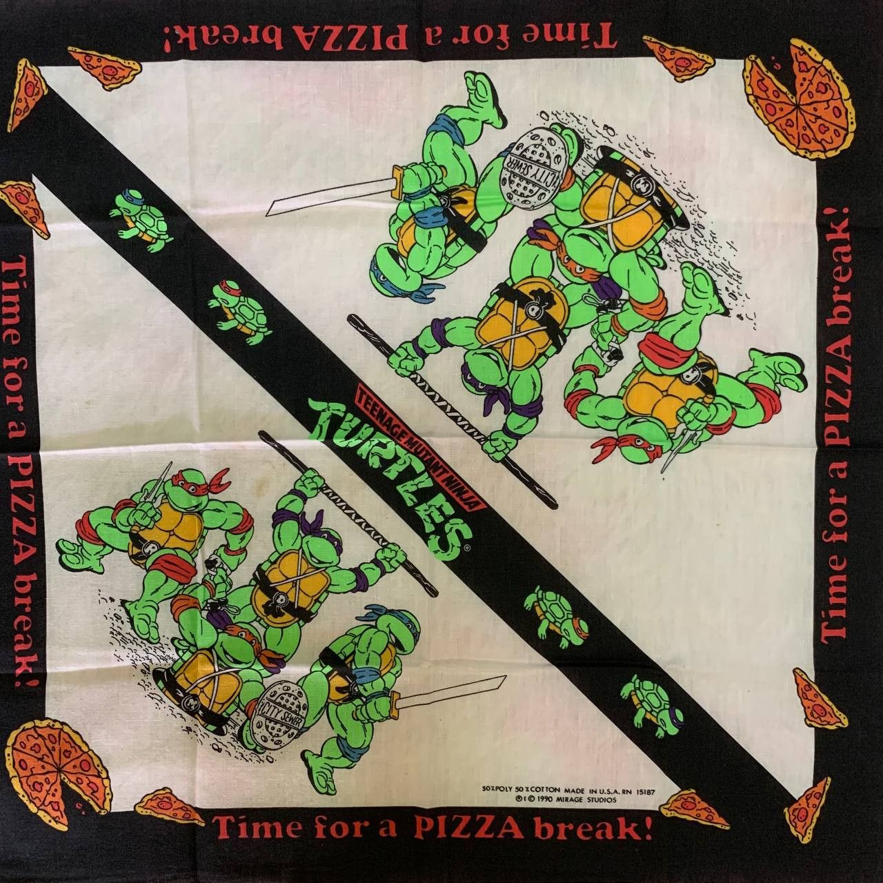 Cartoon Network × Vintage RARE Vintage Teenage Mutant Ninja Turtles 1990 Handkerchief Size ONE SIZE - 2 Thumbnail