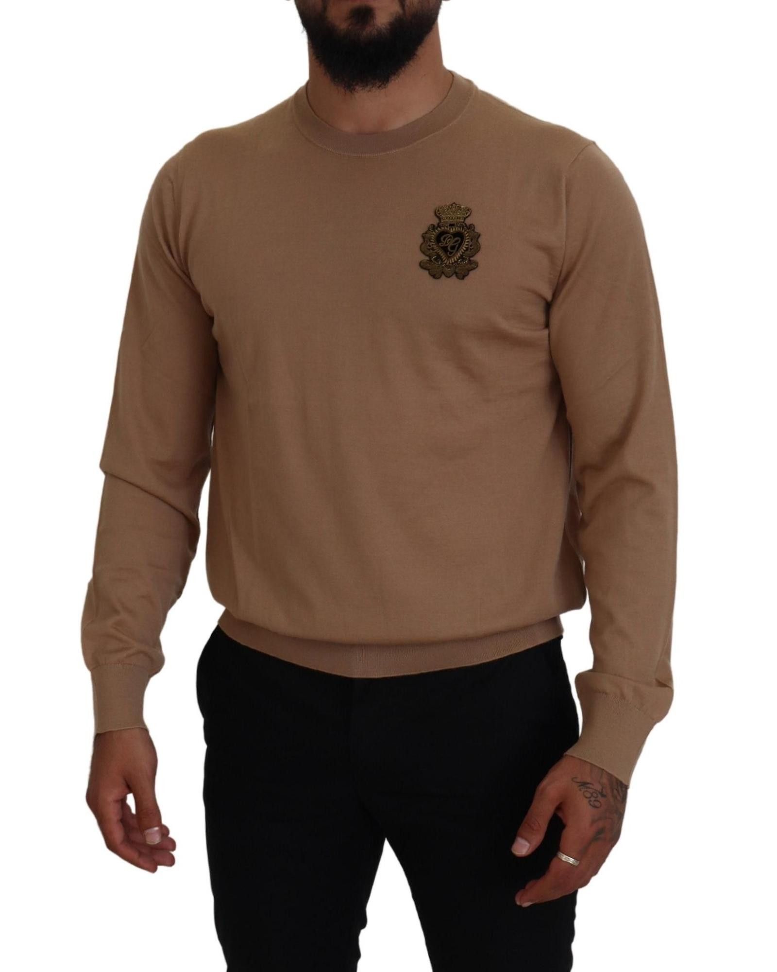 Image of Dolce Gabbana Cashmere Crown Logo Pullover Sweater in Beige, Men's (Size XL)