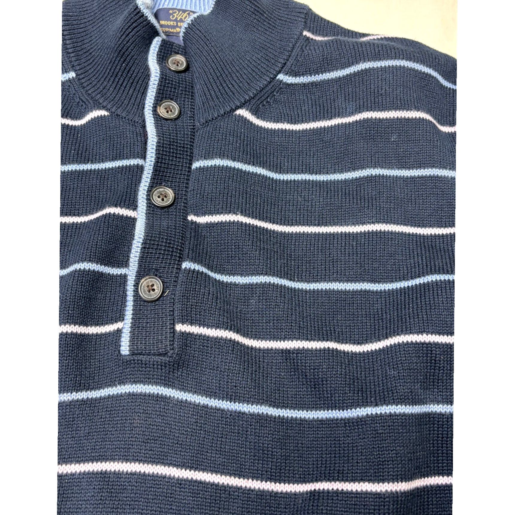 Brooks Brothers Brooks Brothers 346 Mens XL Supima Cotton Striped Button Sweater Navy Size US XL / EU 56 / 4 - 2 Thumbnail