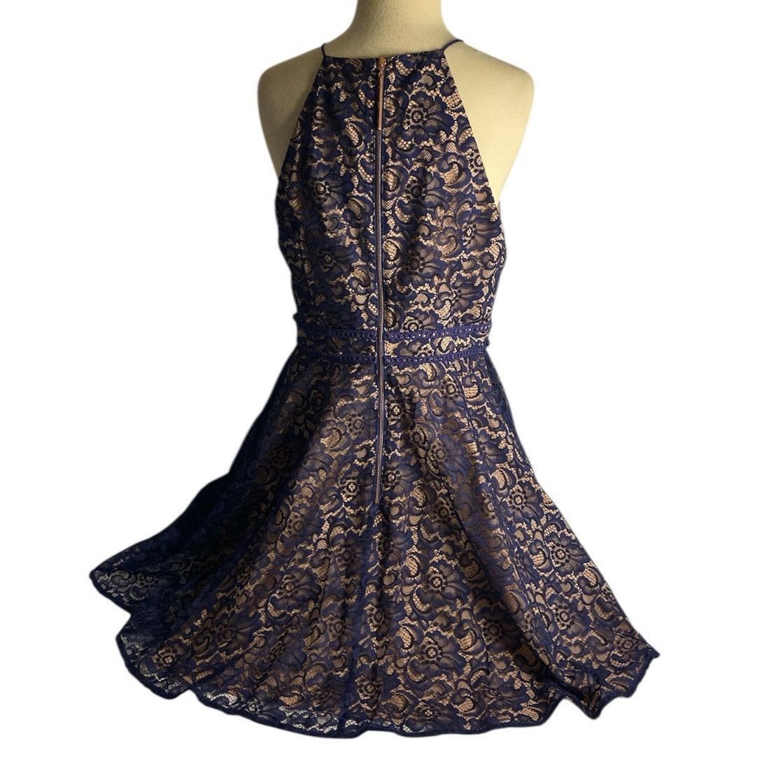 Other Elegant Navy Lace A-Line Cocktail Dress Stylestalker Size L / US 10 / IT 46 - 6 Thumbnail