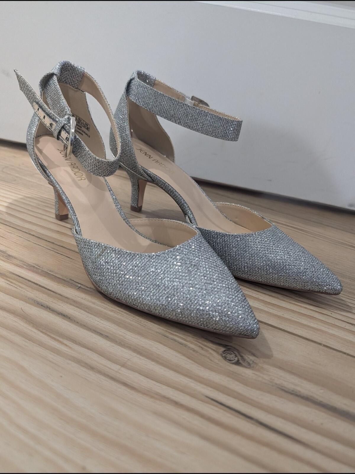 Other Jenn Ardor Silver Glitter Pointed-Toe Ankle-Strap Heels Size US 7.5 / IT 37.5 - 2 Thumbnail