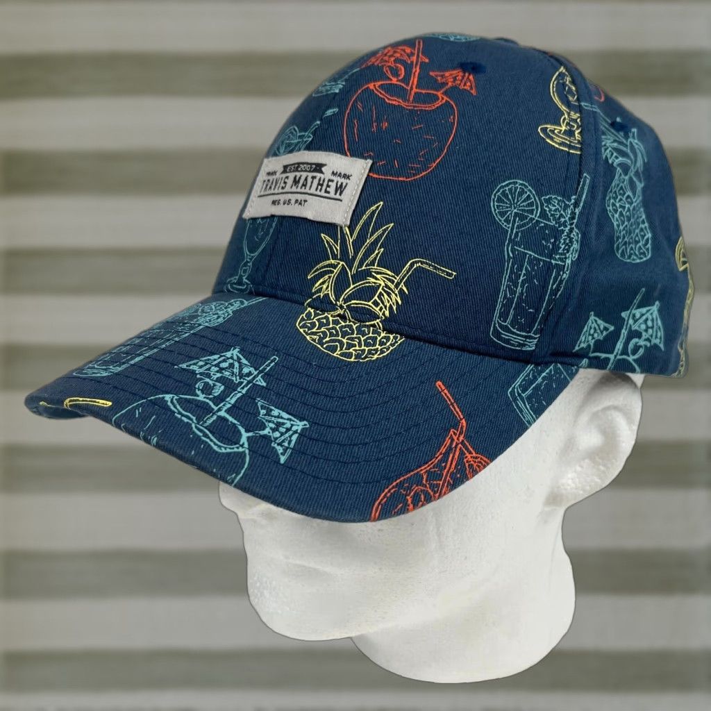 TravisMathew Travis Mathew Snapback Hat Multicolor Drink Cocktails All Over Print Adjustable One Size Mens Size ONE SIZE - 1 Thumbnail