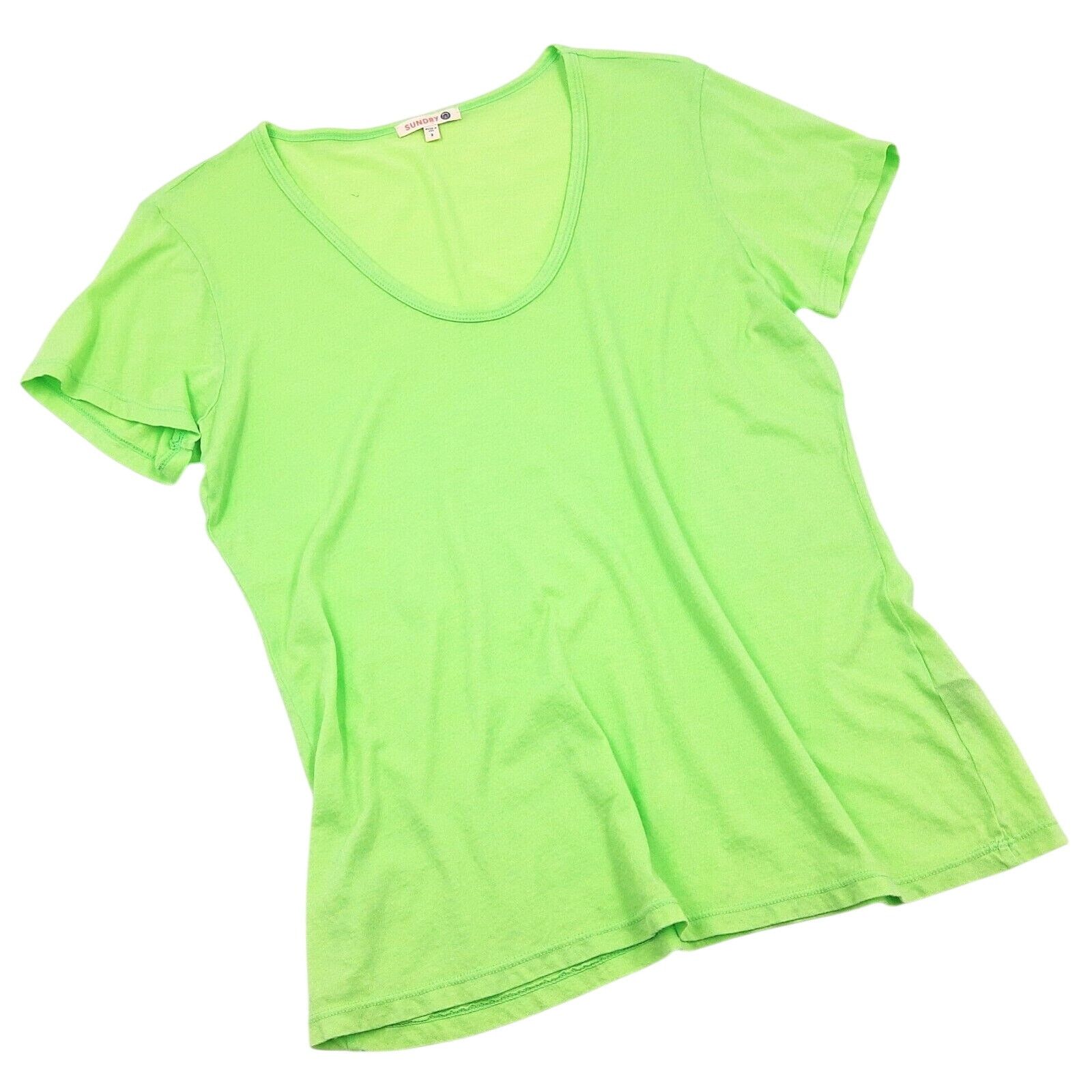 Sundry Sundry Women Lime Deep U Neck Short Sleeve T-Shirt Size 1/S Size S / US 4 / IT 40 - 3 Thumbnail