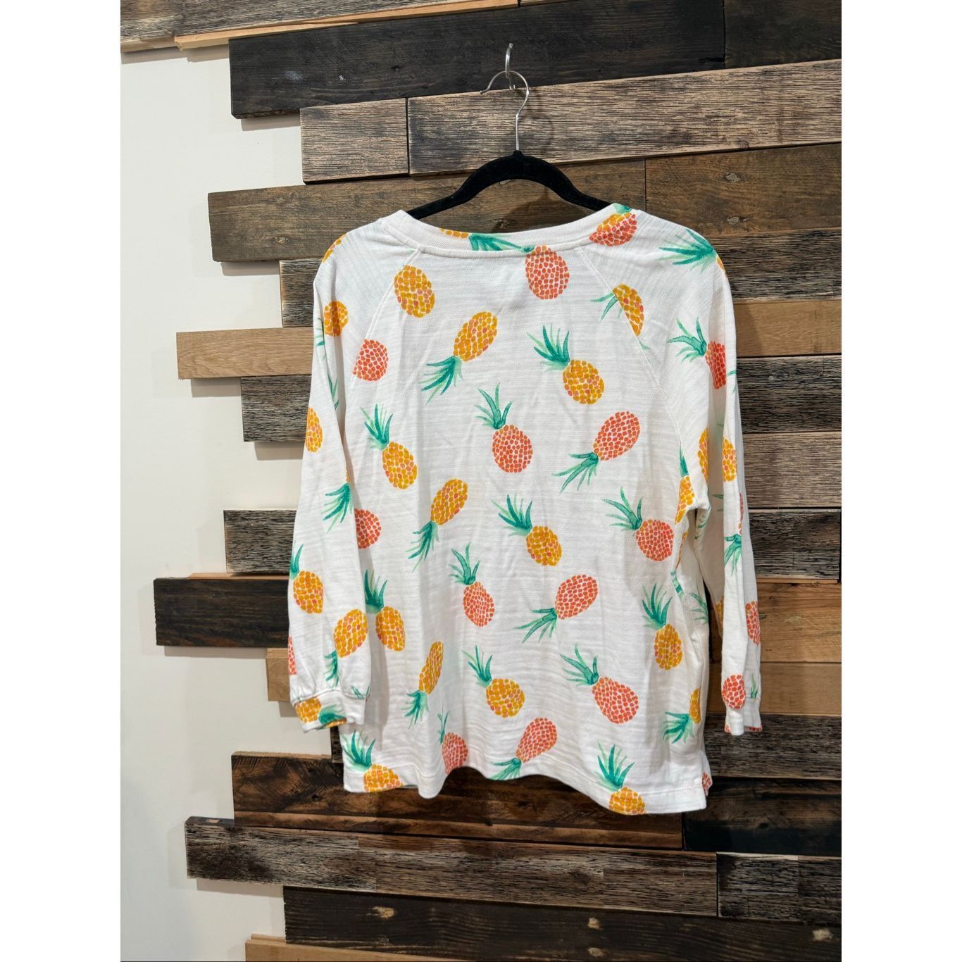 Loft LOFT white cotton pineapple print 3/4 sleeve knit top sweats Size L / US 10 / IT 46 - 3 Thumbnail