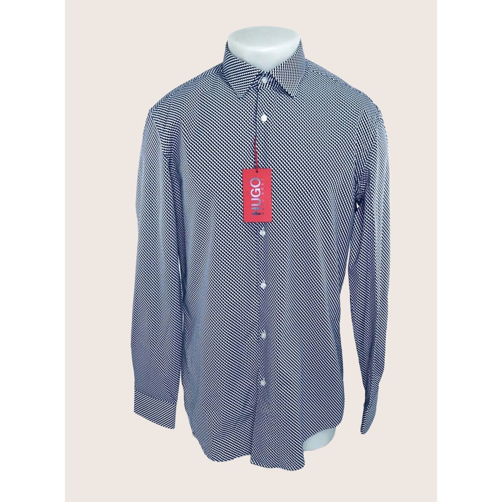 BUGATCHI Bugatchi Uomo Geometric Mens Shirt White Blue Dark Purple 41 / 16 Long Sleeve Size US L / EU 52-54 / 3 - 1 Thumbnail