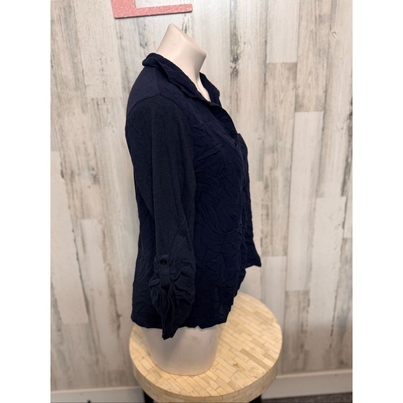 Merona Merona Navy Blue Collared 3/4 Sleeve Blouse XL Size XL / US 12-14 / IT 48-50 - 3 Thumbnail