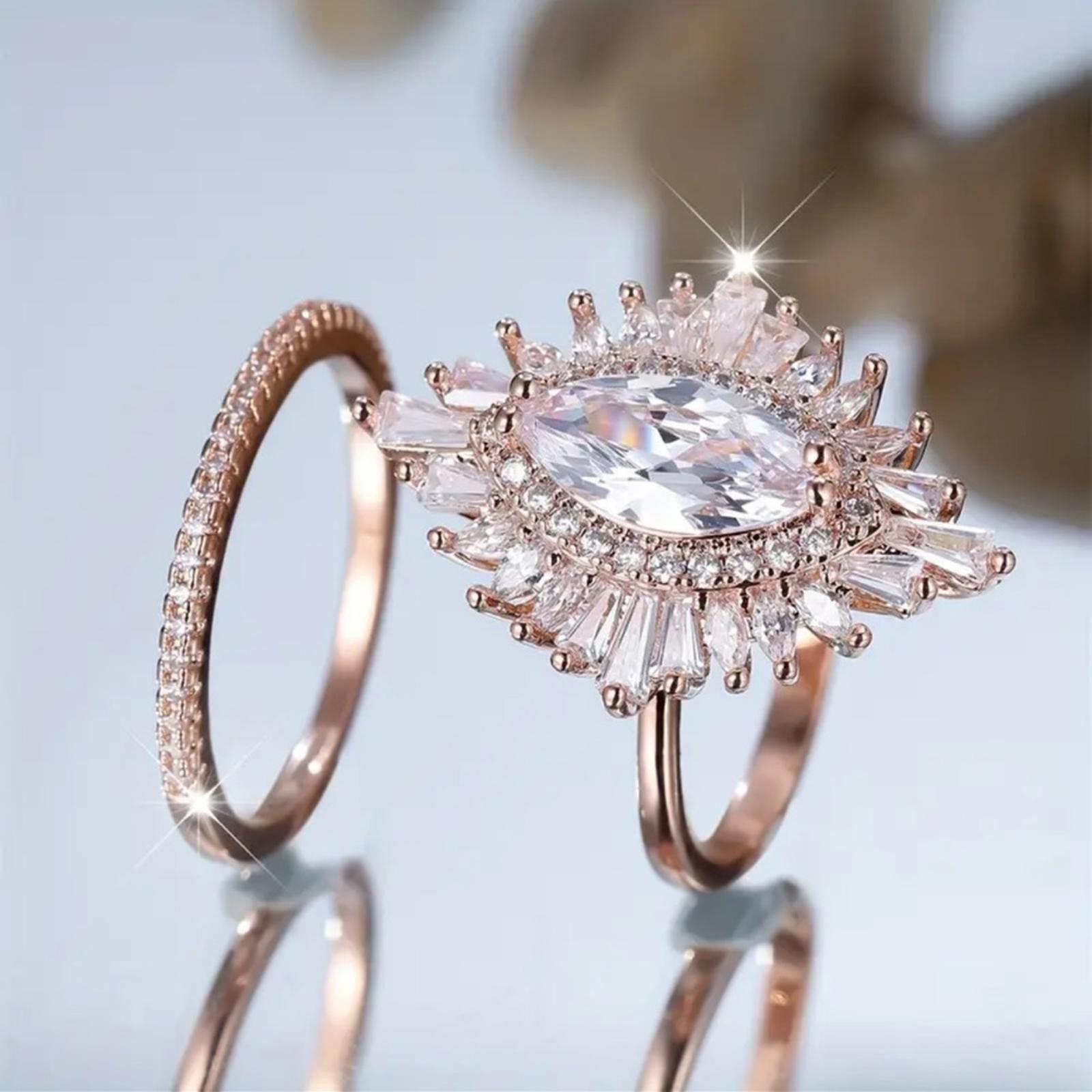 Designer Plated Gold Crystal Ring Bridal Set Art Deco Size 6 Size ONE SIZE - 5 Thumbnail
