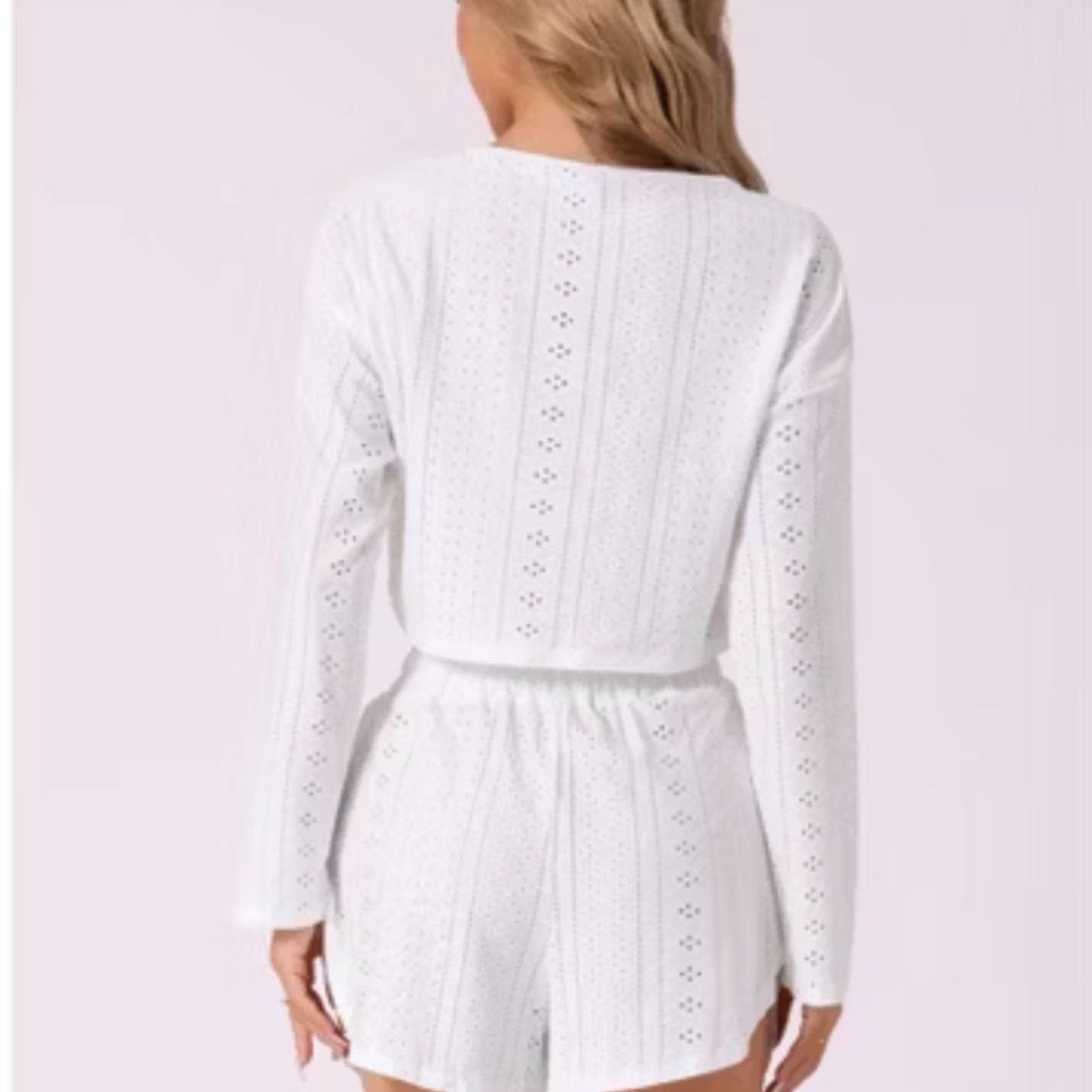 Other New Y2K White Eyelet Long Sleeve and Shorts Set size S/M Size S / US 4 / IT 40 - 4 Thumbnail
