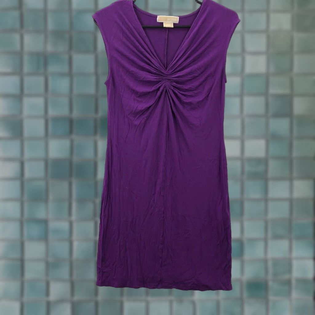 Michael Kors Michael Kors Purple Shift Dress Womens Small Sleeveless Ruched V Neck Pullover Casual Size S / US 4 / IT 40 - 1 Thumbnail