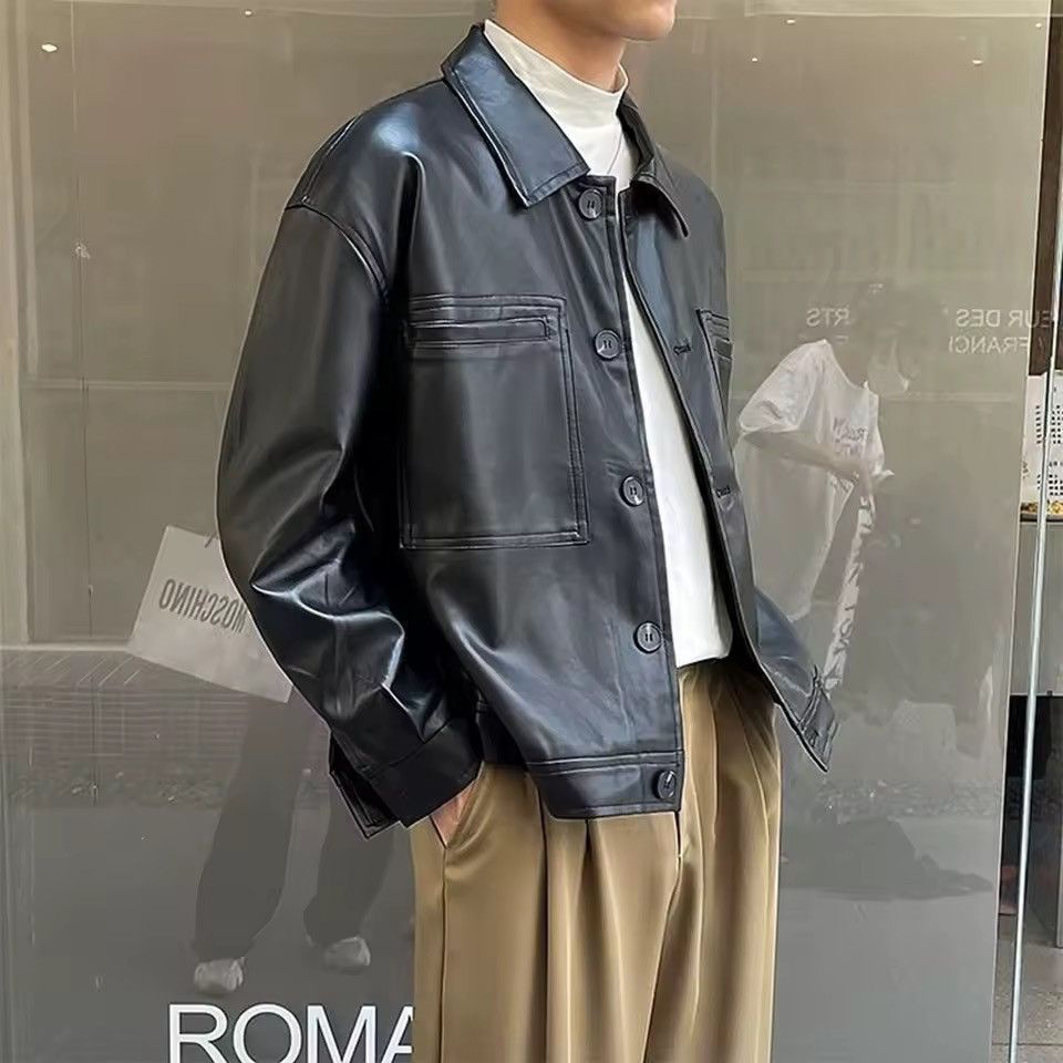 Other Streetwear Casual Basic PU Leather Black Motorcycle Jacket Size US L / EU 52-54 / 3 - 5 Thumbnail