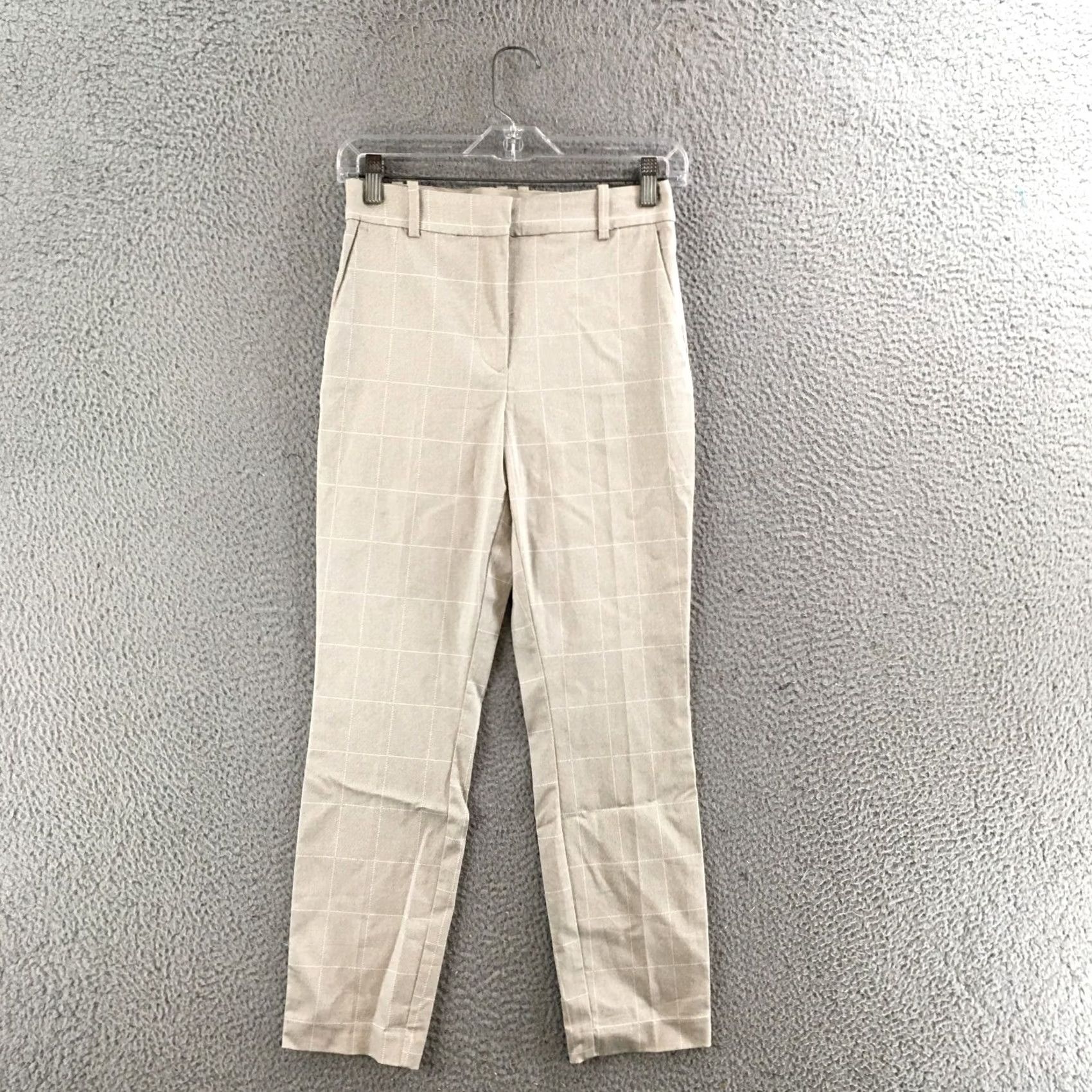 H&M H&M Skinny Crop Trouser Pants Womens 4P Beige Plaid Mid Rise Flat Front Zip Pants X-Small? No, 4P is size; keep as 4P. Size 27" / US 4 / IT 40 - 2 Thumbnail