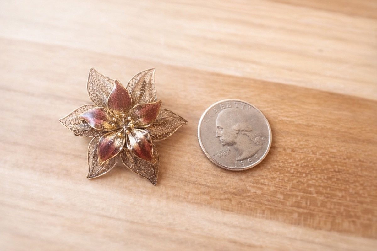 Other Vintage Sterling Cannetille Plique A Jour Flower Brooch Size ONE SIZE - 2 Thumbnail