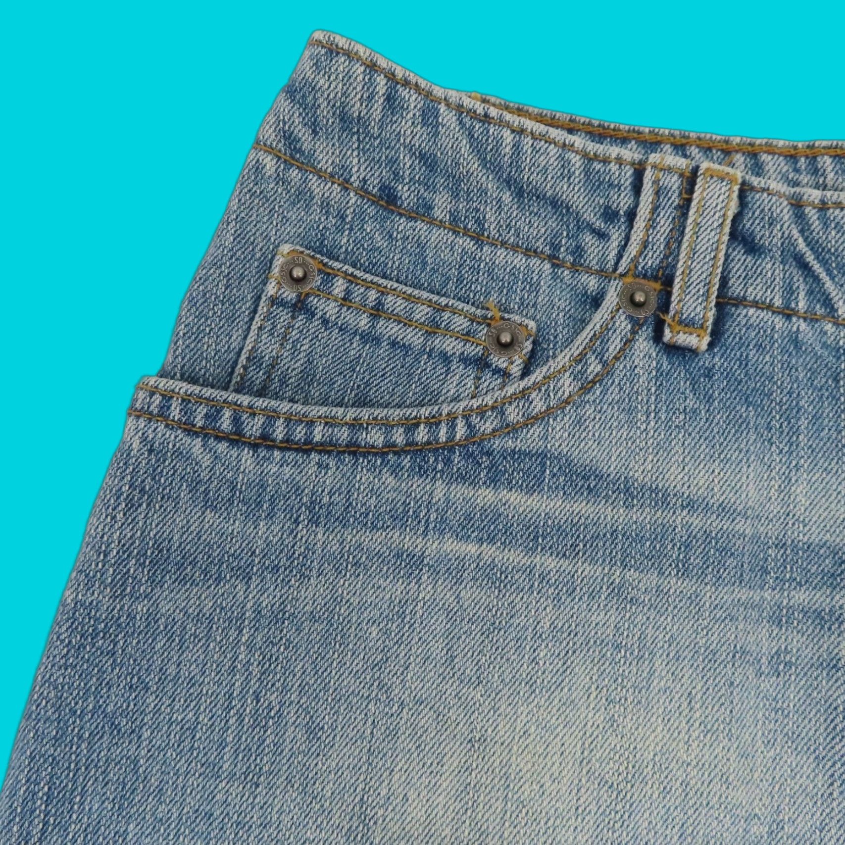 Denime VINTAGE SO Juniors 11 3in Inseam City No Waist Blue Denim Jean Shorts Y2K All Cotton NEW Size 32" / US 10 / IT 46 - 1 Thumbnail