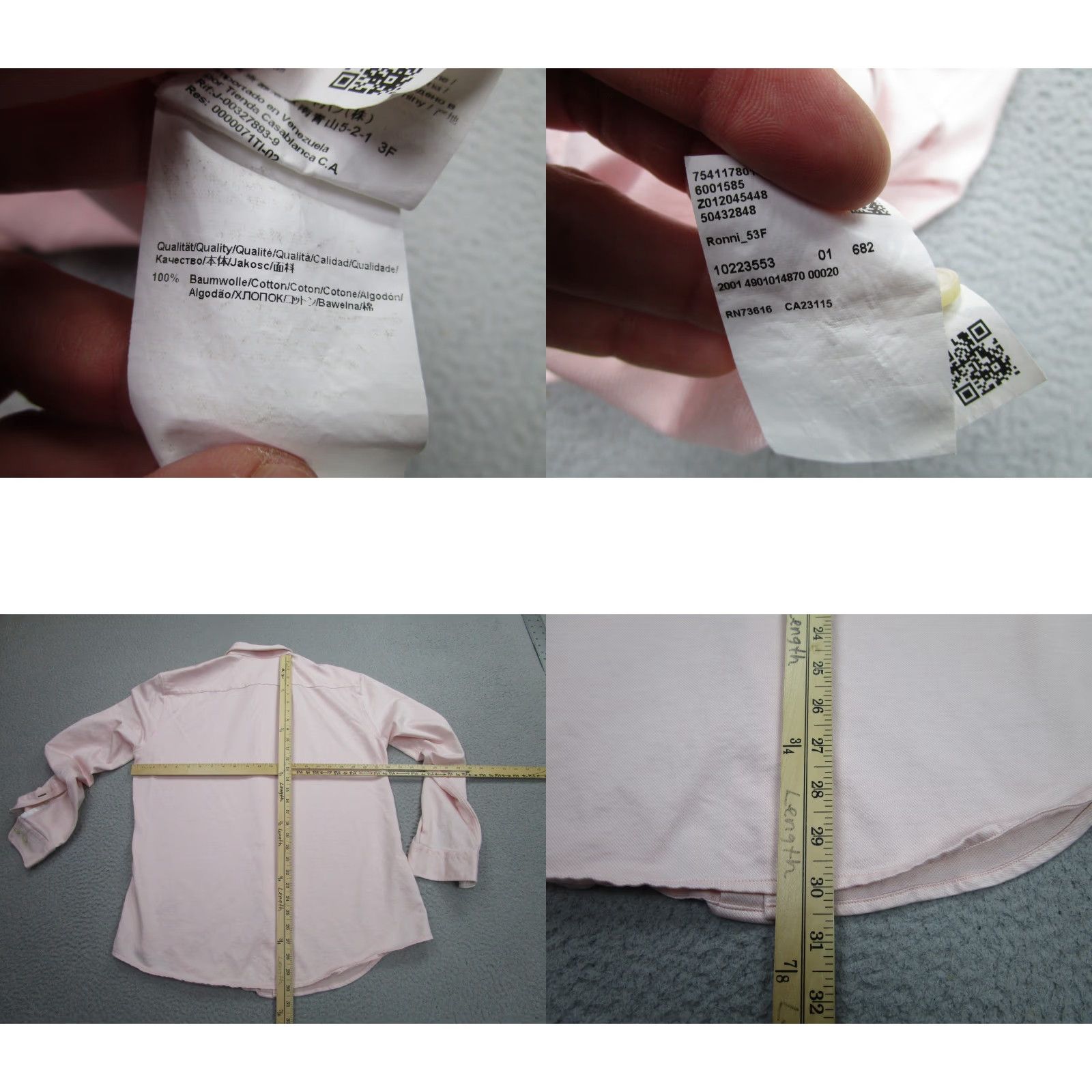 VINTAGE Boss Hugo Boss Dress Shirt Mens XL Pink Slim Fit Long Sleeve Cotton Classic 2000s