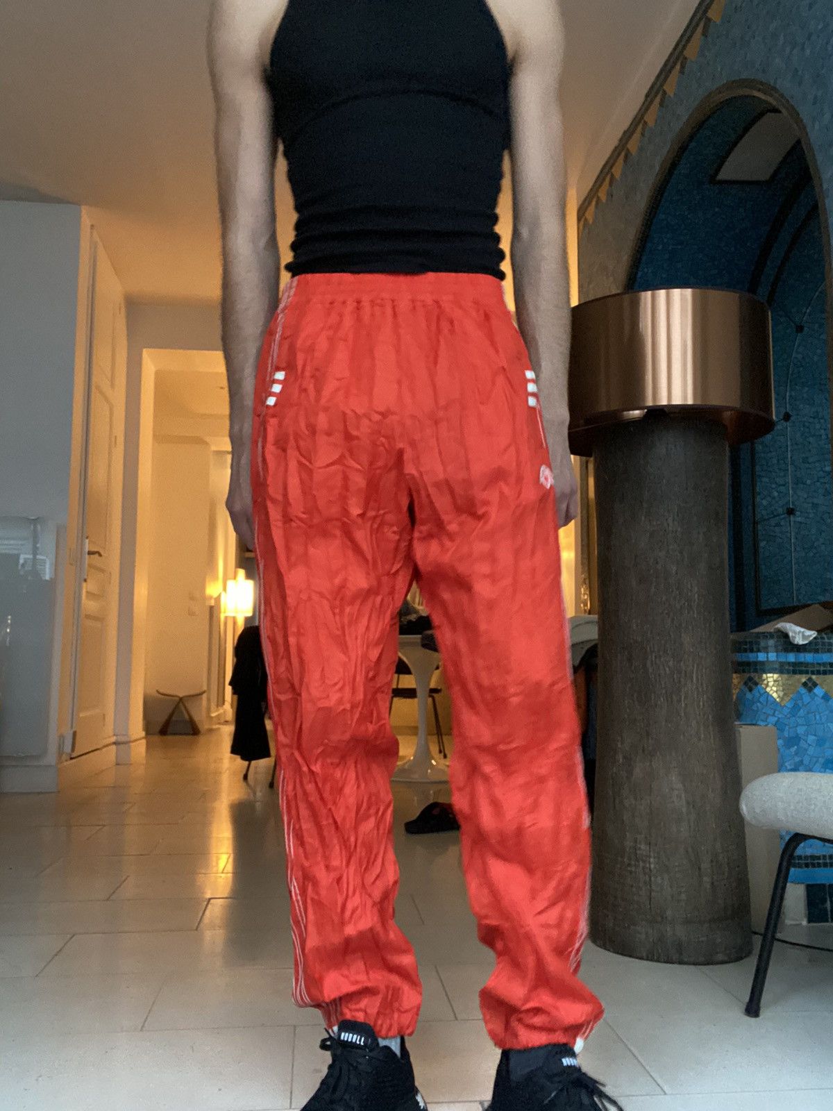 image of Adidas x Alexander Wang Wrinkle Tearaway Track Pants in Orange/Red, Men's (Size 26)