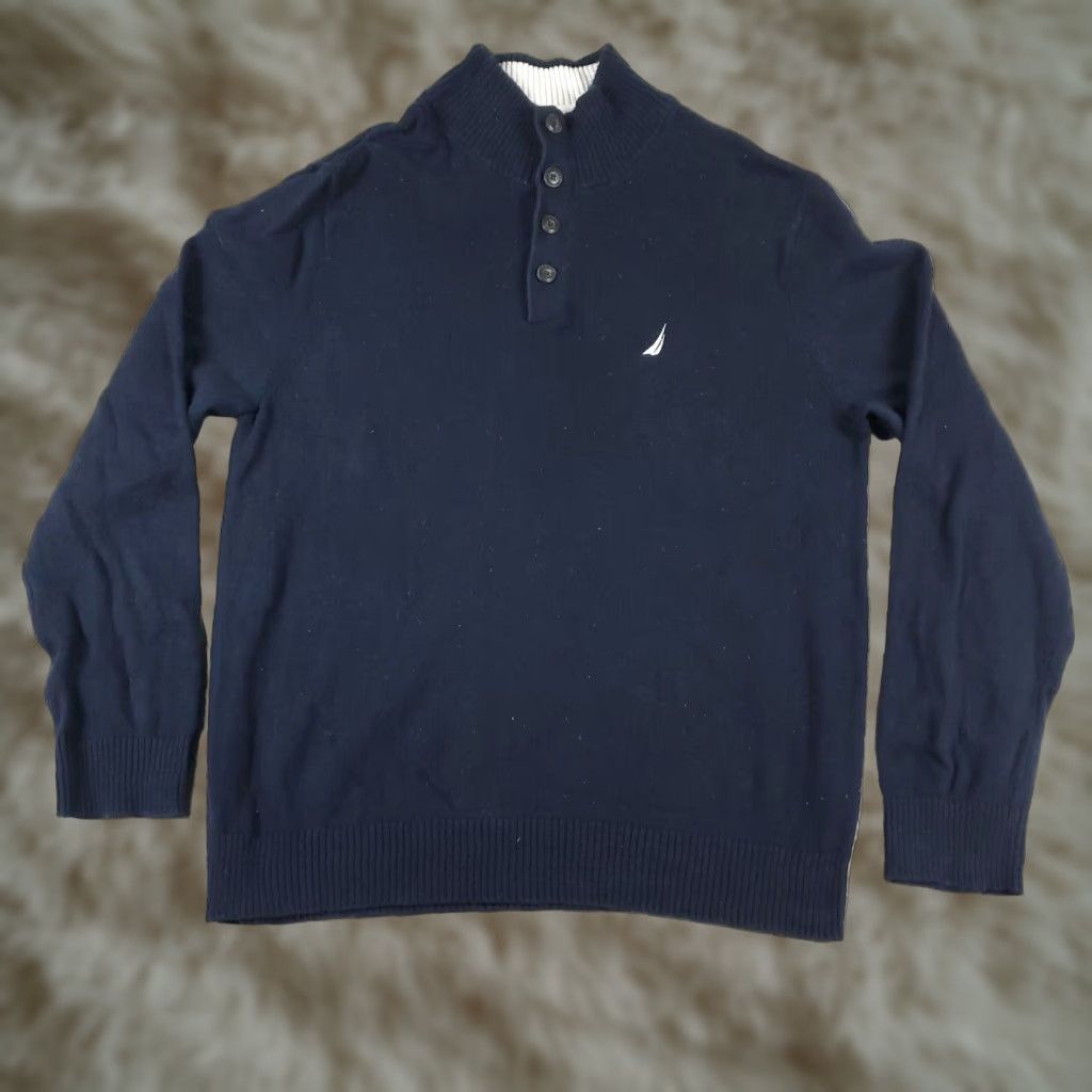 Nautica Nautica Mens Large Blue 1/4 Zip Up Pullover Sweater Casual Knit Top Long Sleeve Size US L / EU 52-54 / 3 - 1 Thumbnail