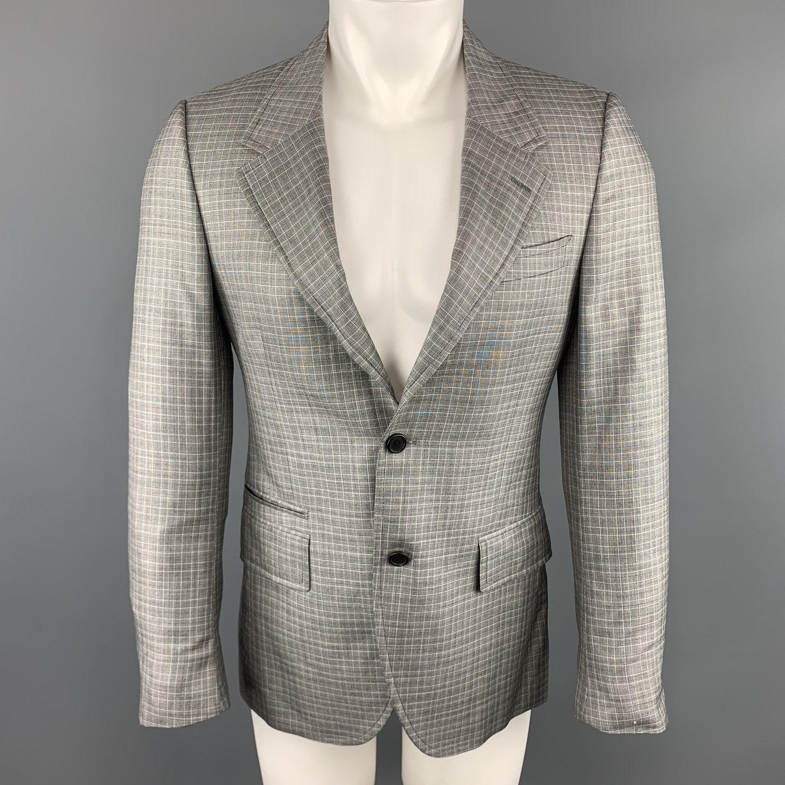 Prada PRADA 38R Plaid Grey Wool/Silk Notch Lapel Sport Coat Size 38R - 1 Thumbnail