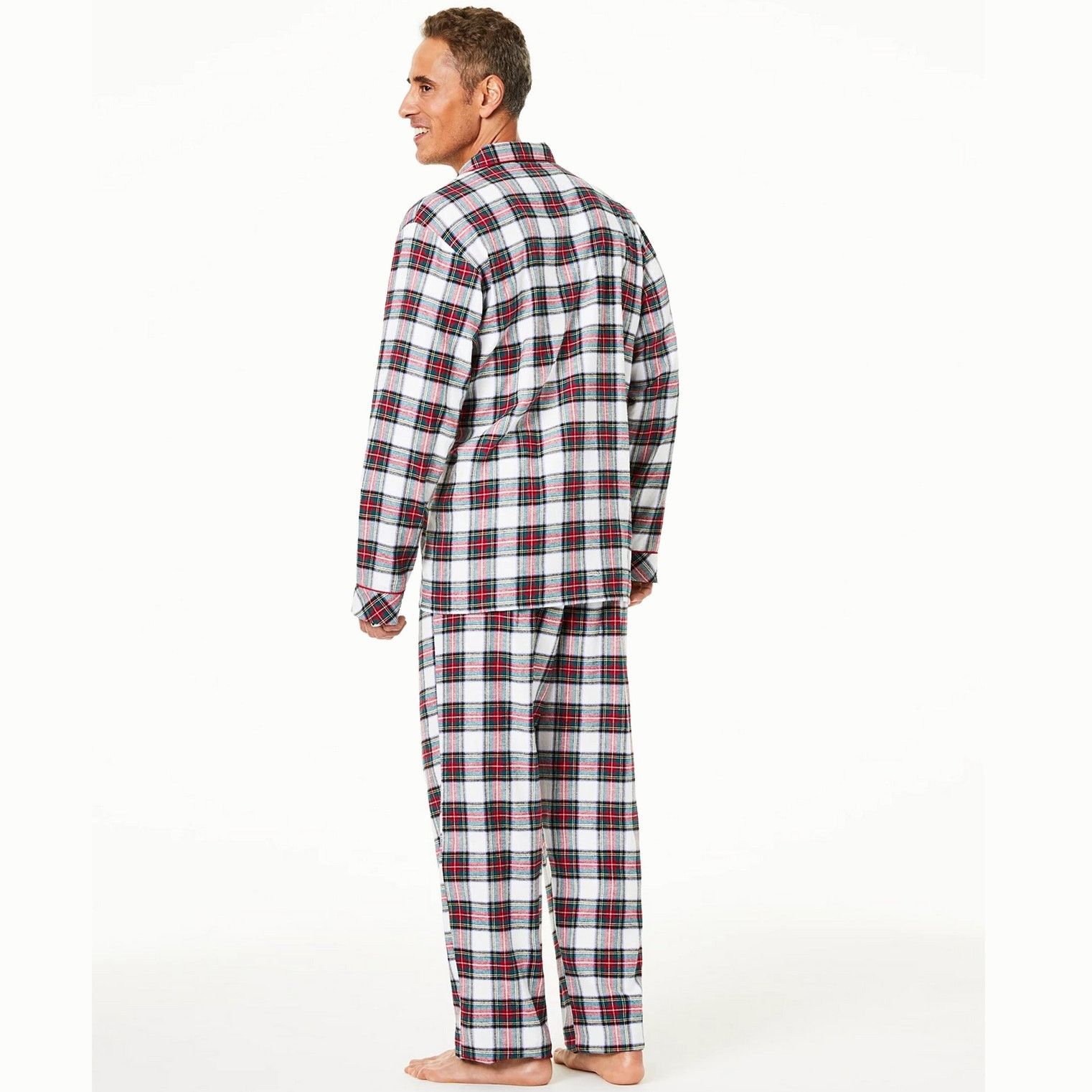 The Unbranded Brand Family Pajamas Men's White Plaid Flannel Pajama Set Size 1XB Size ONE SIZE - 2 Thumbnail