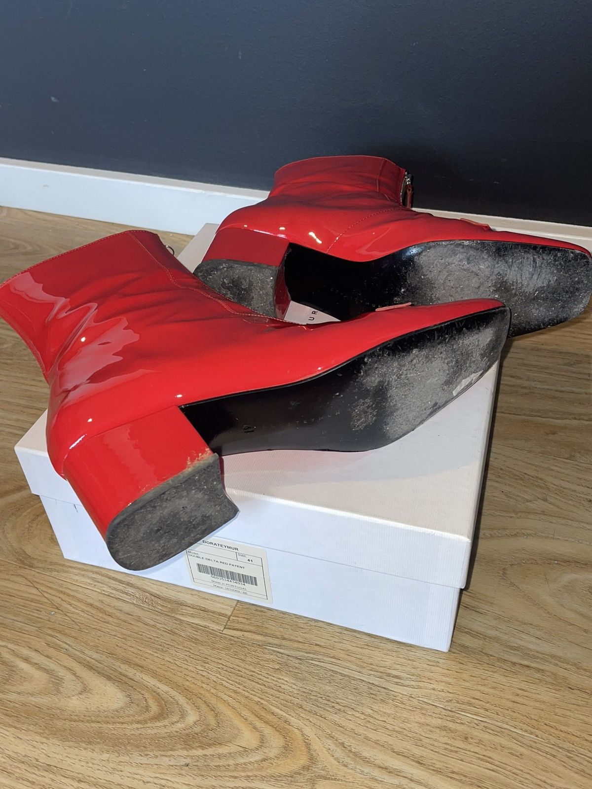 DORA TEYMUR DORATEYMUR Candy Apple Red Patent Leather Ankle Boot Size US 11 / IT 41 - 12 Thumbnail