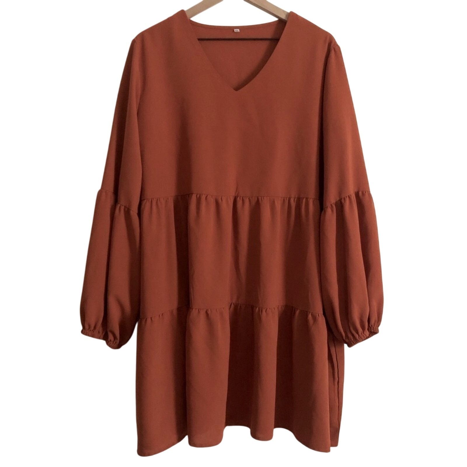 Other Amoretu Burnt Orange Tunic Tiered Latern Sleeves VNeck Dress Size XXL / US 16-18 / IT 52-54 - 1 Thumbnail