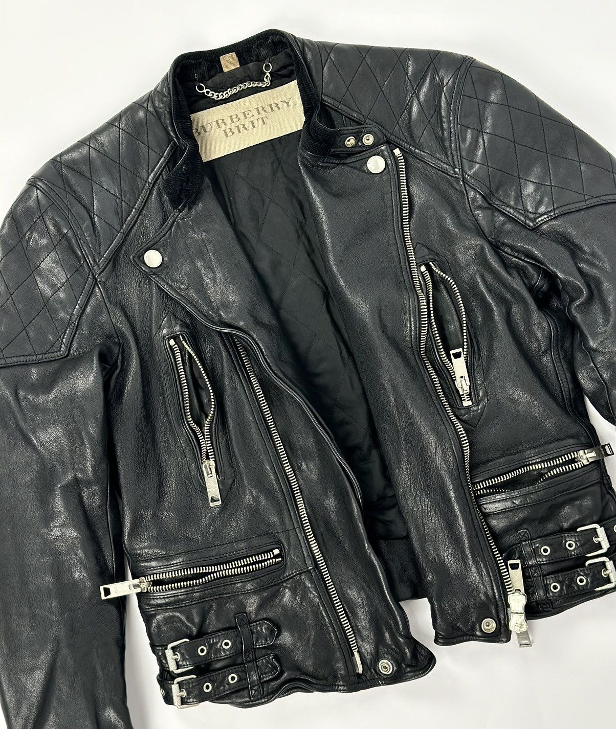 Burberry × Burberry Prorsum Burberry Brit Quilted Moto Biker Lamb Leather Jacket Size US M / EU 48-50 / 2 - 9 Thumbnail