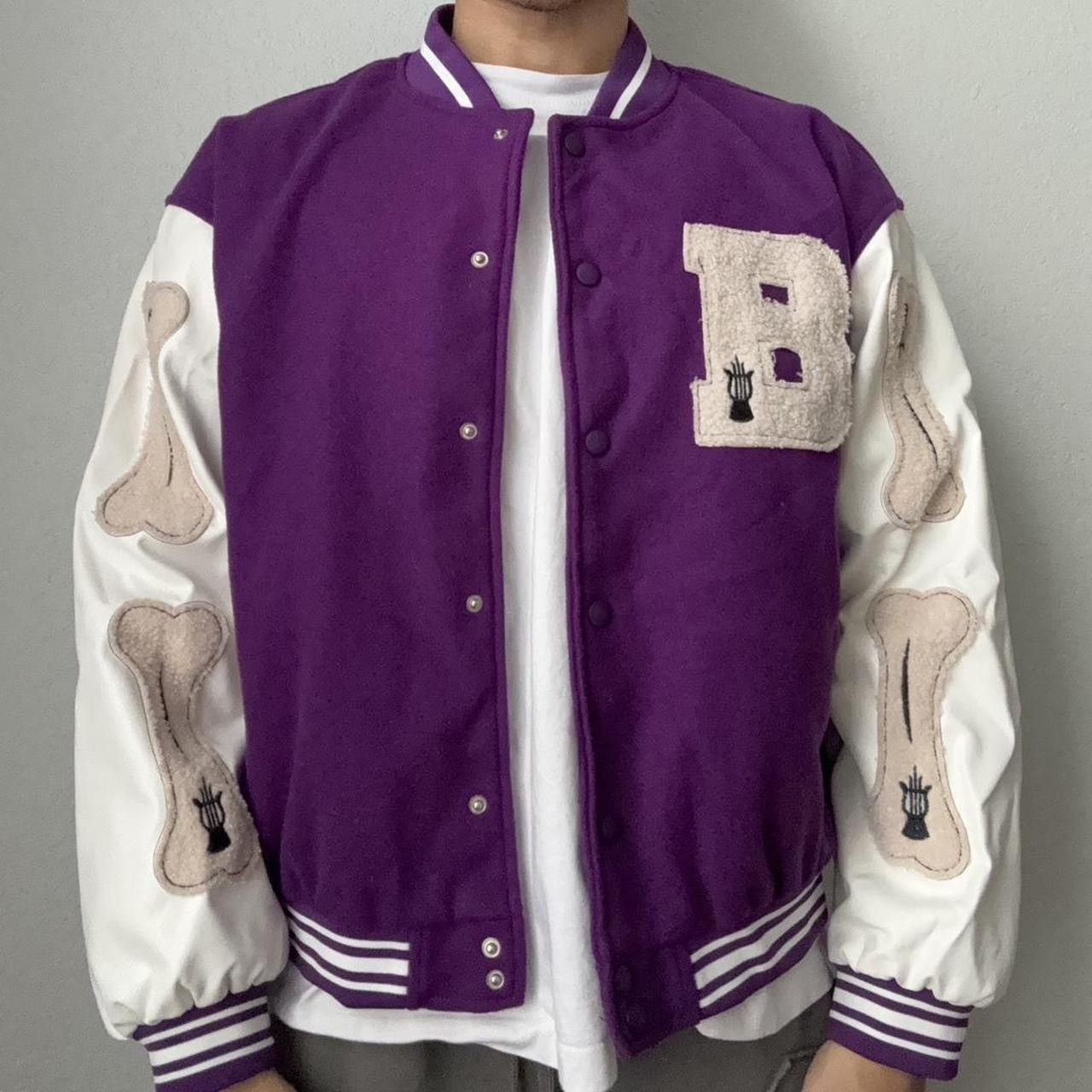Other Skeleton Bones Embroidered Varsity Purple Jacket Size US L / EU 52-54 / 3 - 3 Thumbnail
