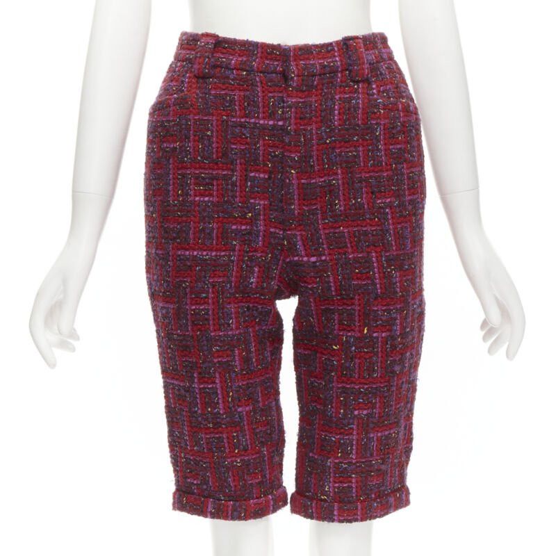 Saint Laurent Paris SAINT LAURENT 2021 pink red geometric tweed knee length shorts FR34 XS Size 26" / US 2 / IT 38 - 1 Thumbnail