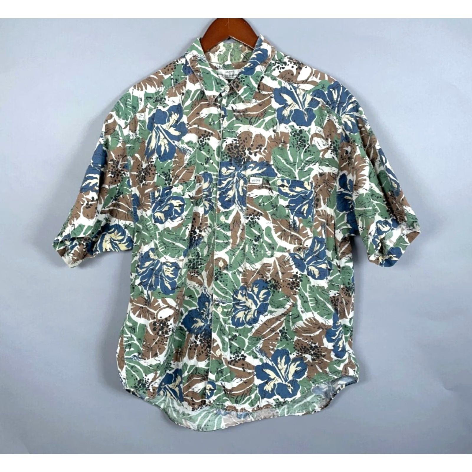 Guess VINTAGE GUESS Men’s Hawaiian Shirt XL Green Floral 90s Casual Cotton Button-Up Size US XL / EU 56 / 4 - 2 Thumbnail