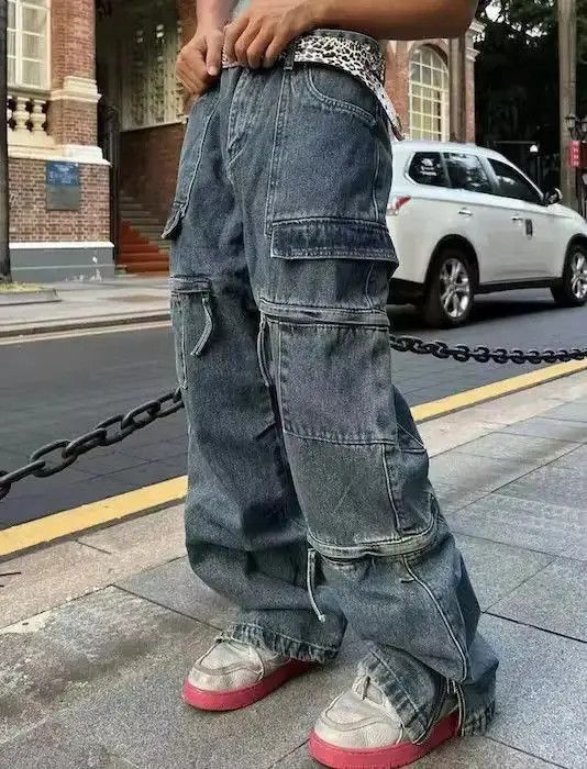 Japanese Brand Y2k Baggy Cargo Pants Denim Baggy Jeans Trousers Size US 30 / EU 46 - 2 Thumbnail