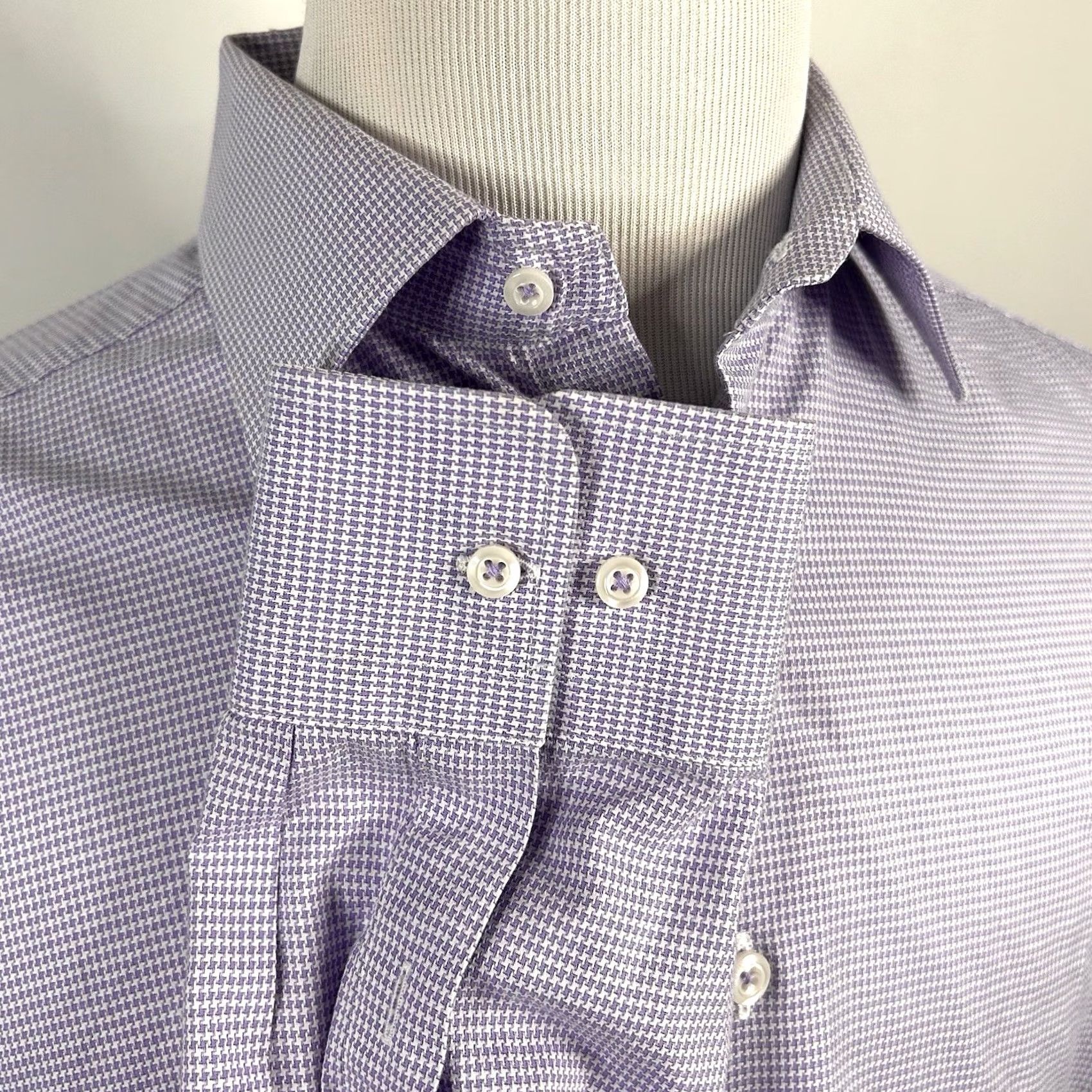 David Donahue David Donahue Dress Shirt 17 34/35 Purple Houndstooth 100% Cotton Regular Fit Mens Size 46R - 4 Thumbnail